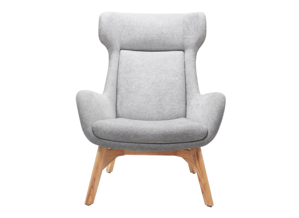 Calypso Wing Back Lounge Chair – White Ashwood Base, Light Grey Fabric | Rapidline