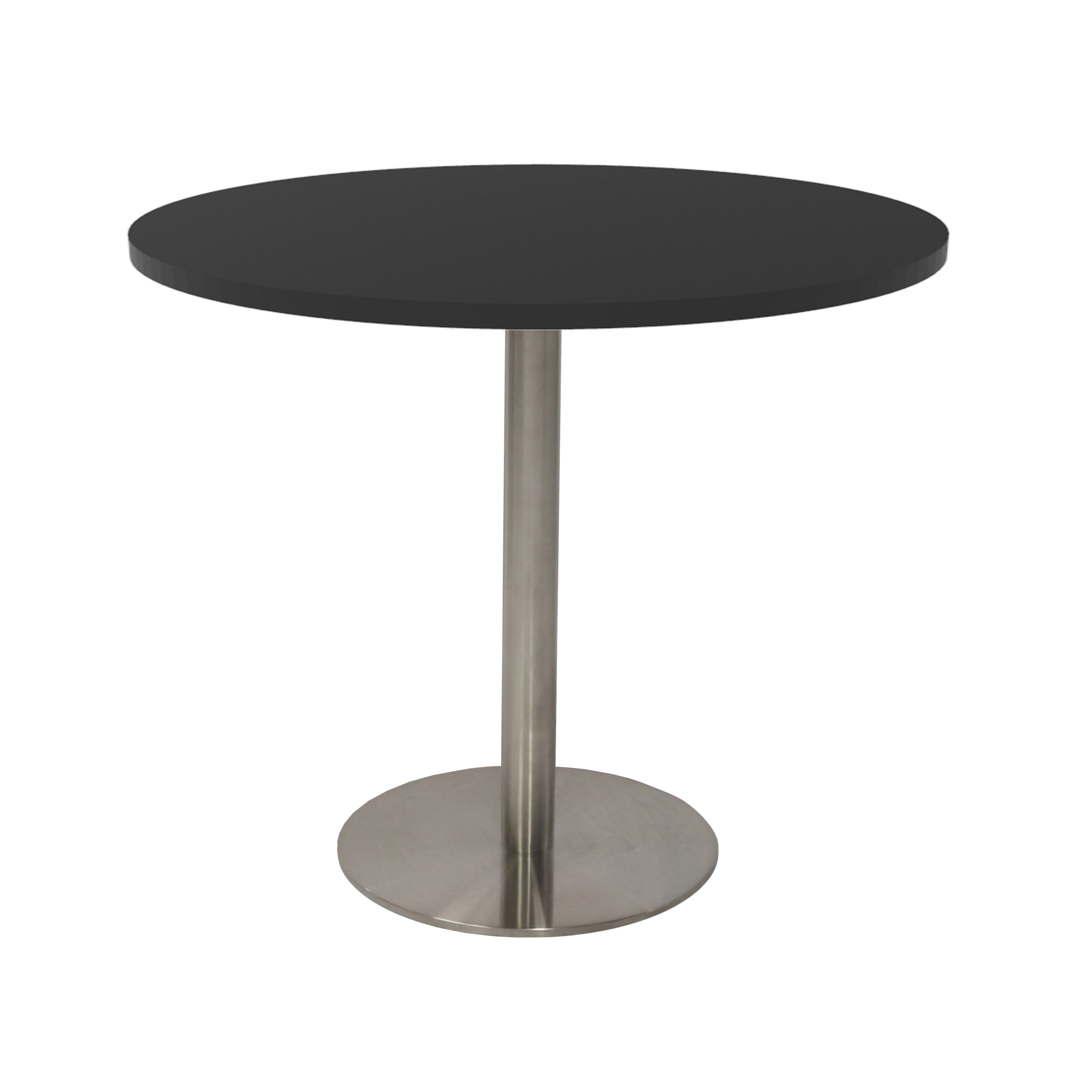 Rapidline Estilo Round Table – 900mm Black Top, Stainless Steel Base