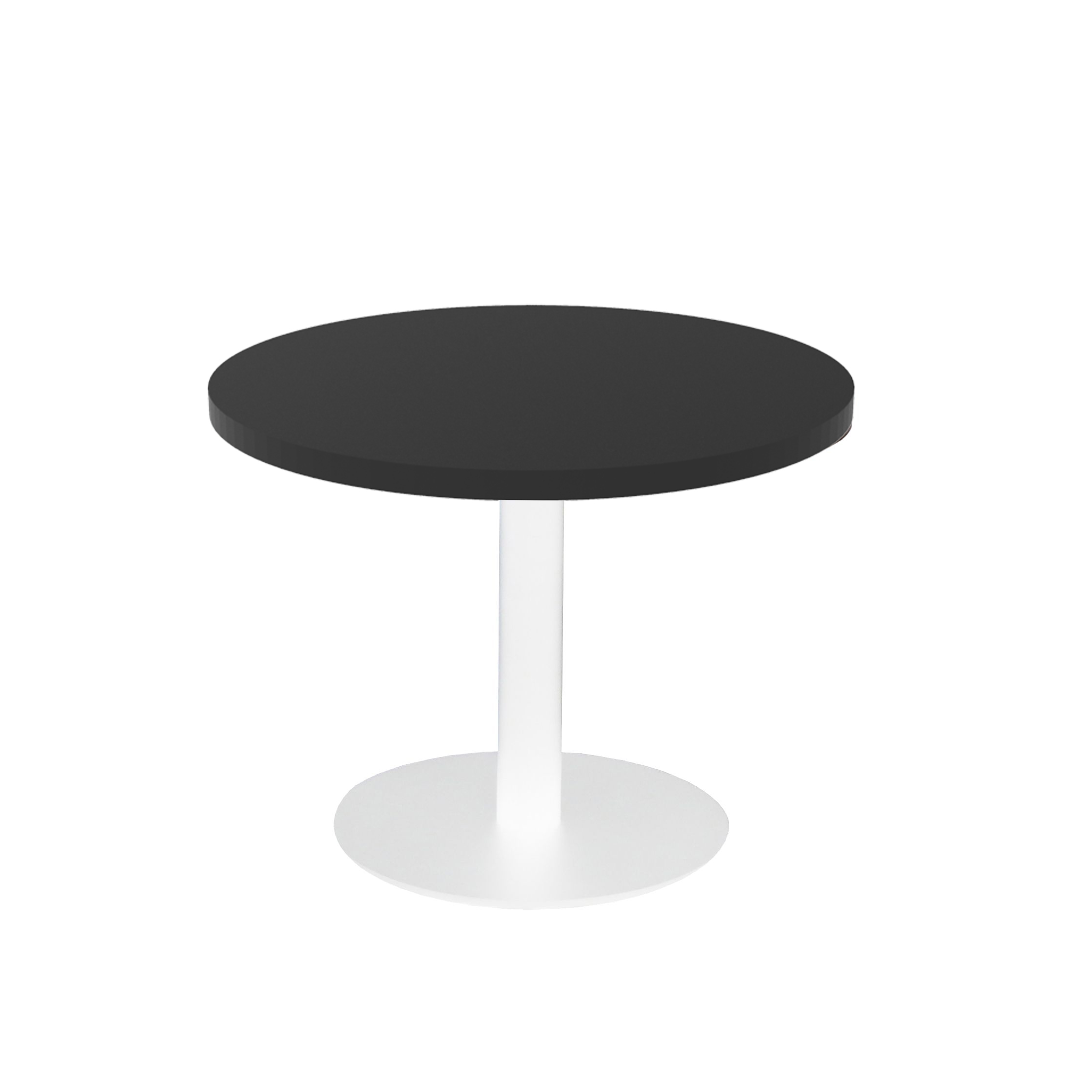 Rapidline Estilo Round Coffee Table – Black Top, White P/C Base, 600mm