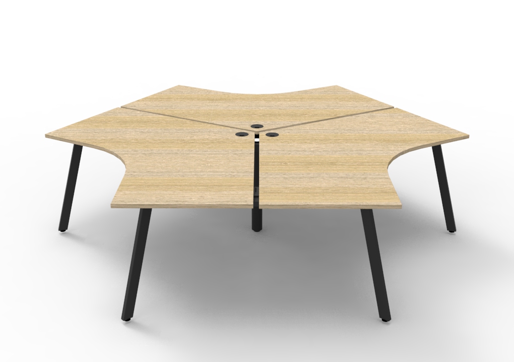 RAPIDLINE Infinity 120° Workstation – Natural Oak Top, Eternity Leg, Black Frame (No Screens)