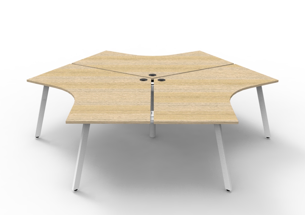 RAPIDLINE Infinity 120° Workstation – Natural Oak Top, Eternity Leg, White Frame (No Screens)