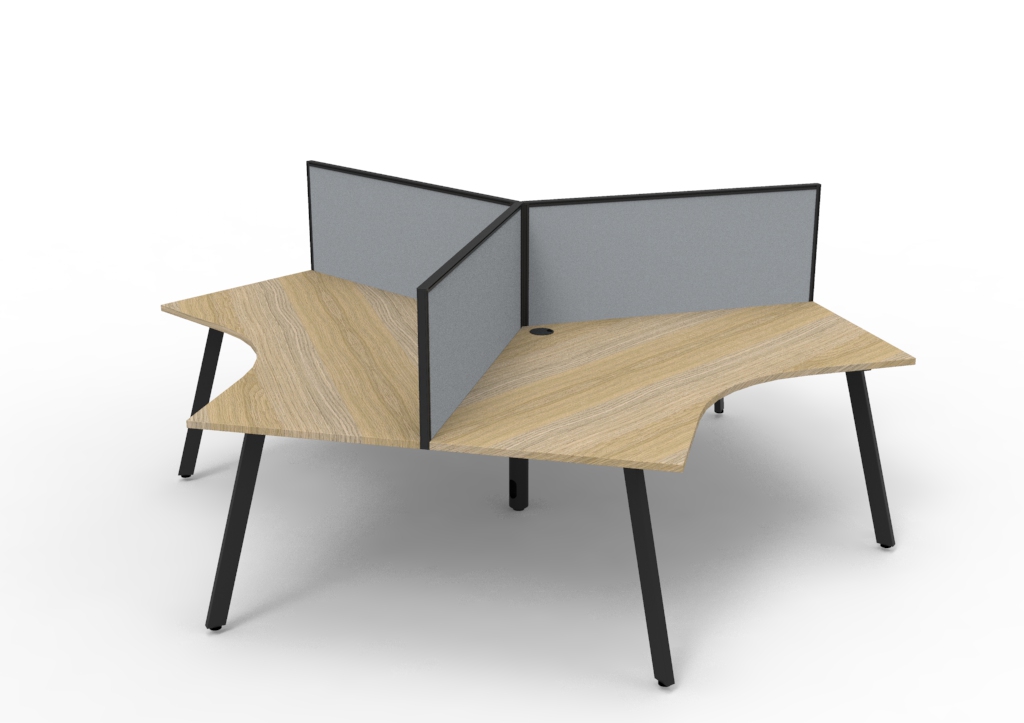 Rapidline Infinity 120° Workstation – Natural Oak Top, Black P/C Frame, SHUSH30 Aluminium Framed Screen | Eternity Leg