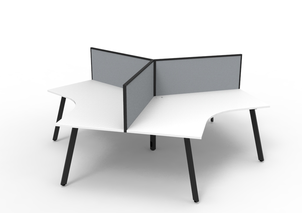Rapidline Infinity 120 Degree Workstation – Eternity Leg | Natural White Top, Black P/C Frame, SHUSH30 Grey Fabric Screen