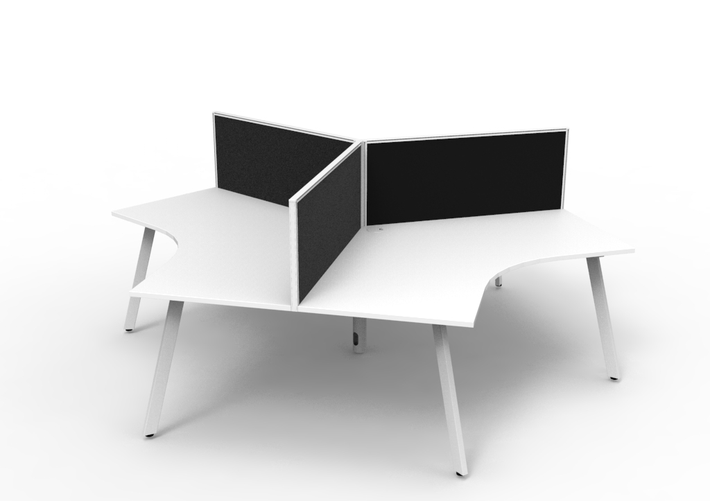 Rapidline Infinity 120 Degree Workstation – Eternity Leg | Natural White Top, White P/C Frame, SHUSH30 Black Fabric Screen