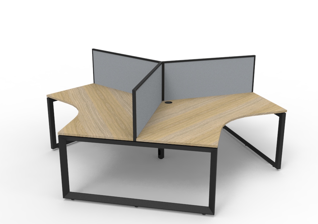 Rapidline Infinity 120-Degree Loop Leg Workstation – Natural Oak Top, Black Frame, Grey SHUSH30 Screen