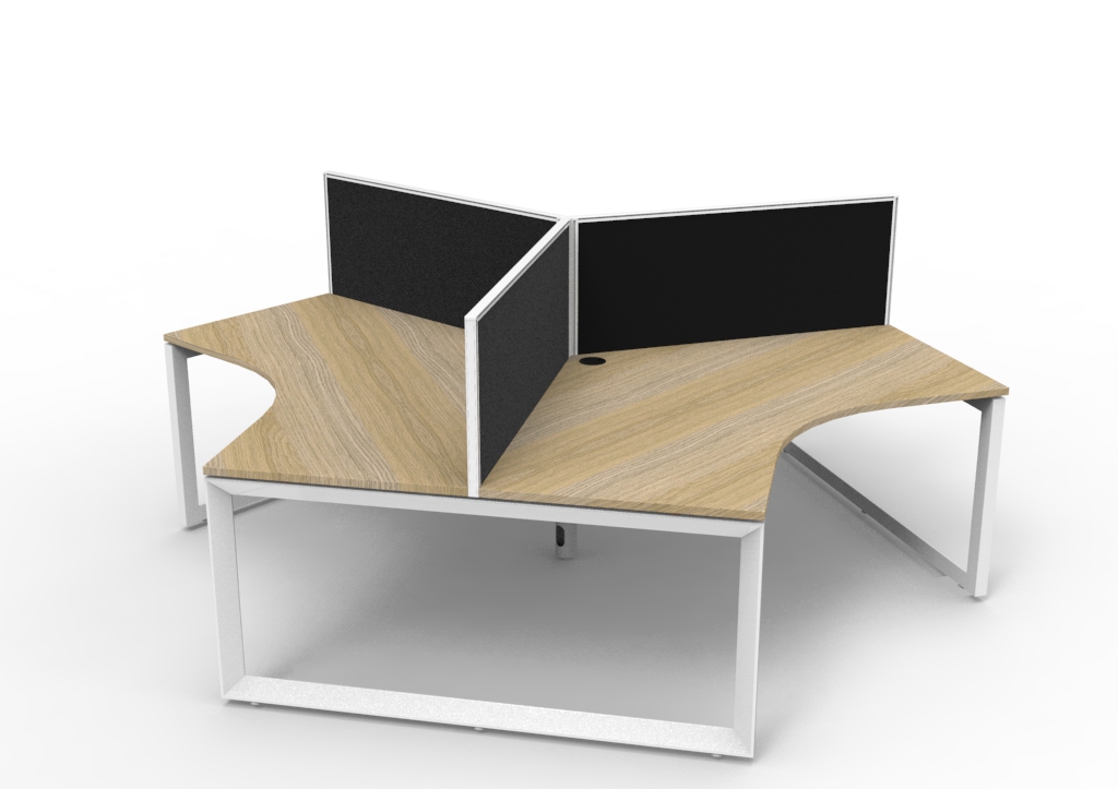 Rapidline Infinity 120-Degree Loop Leg Workstation – Natural Oak Top, White Frame, Black SHUSH30 Screen