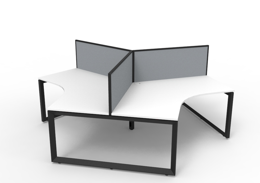 Rapidline Infinity 120° 3-Seat Workstation – Loop Legs, Natural White Top, Black Frame, Grey SHUSH30 Screen