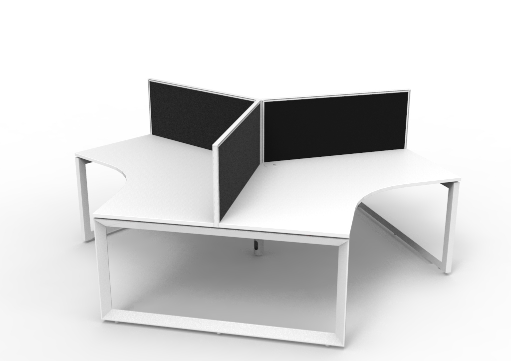 Rapidline Infinity 120° 3-Seat Workstation – Loop Legs, Natural White Top, White Frame, Black SHUSH30 Screen