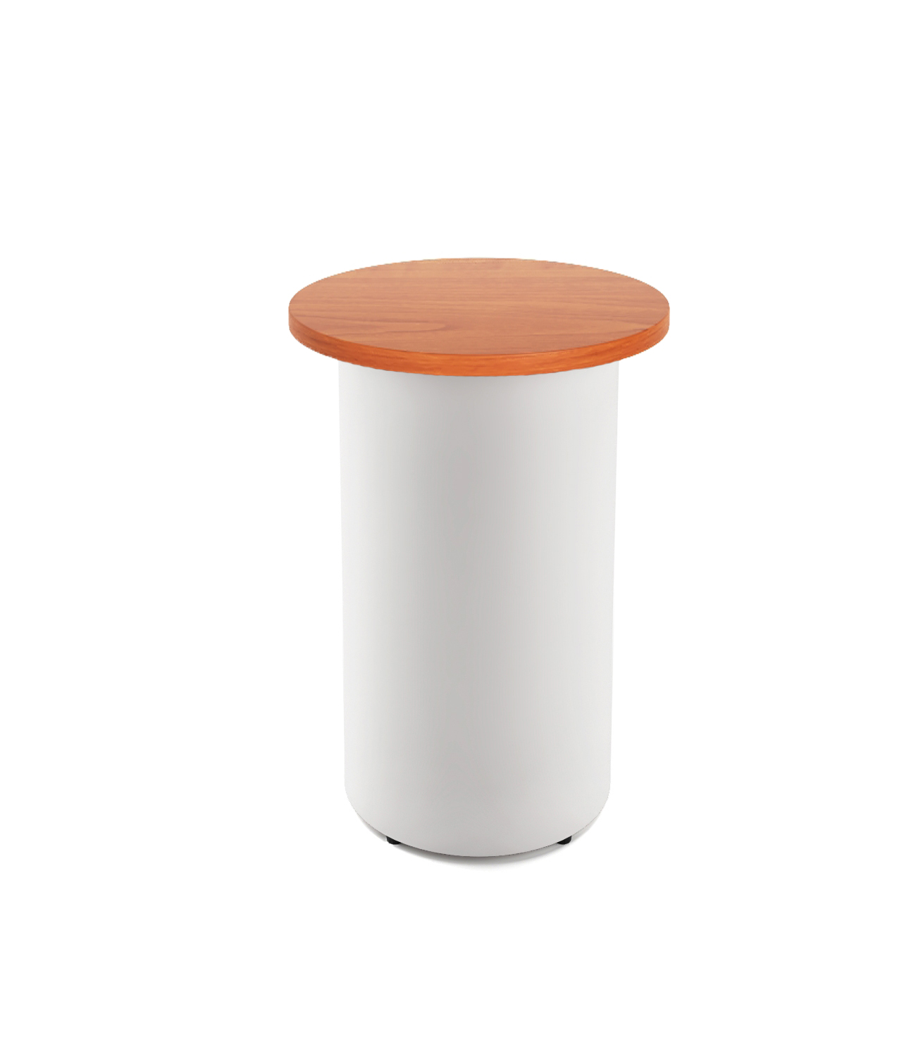 Rapidline Drum Base Round High Bar Table – 600mm Dia x 1050mm H, Cherry Top, White Powdercoated Base