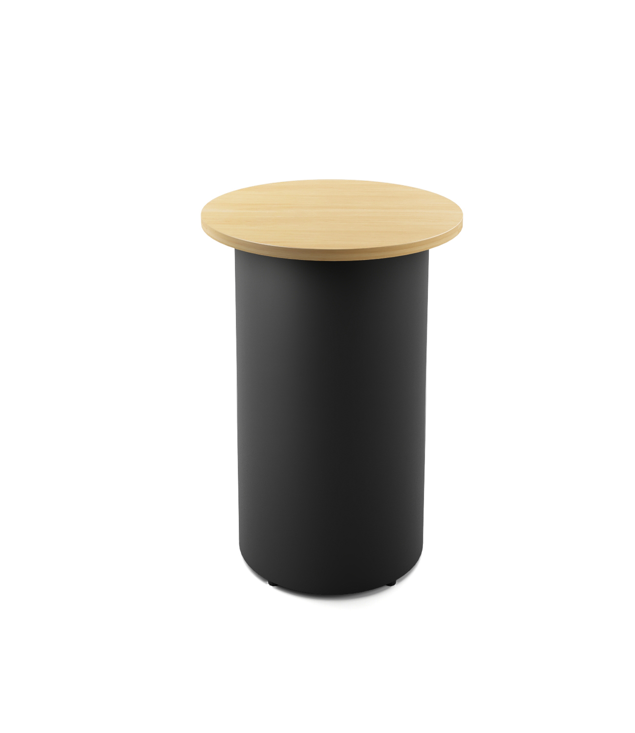 Rapidline Drum Base Round High Bar Table – 600mm Dia x 1050mm H, Natural Oak Top, Black Powdercoated Base