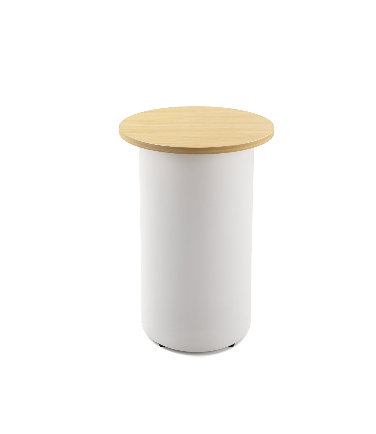 Rapidline Drum Base Round High Bar Table – 600mm Dia x 1050mm H, Natural Oak Top, White Powdercoated Base