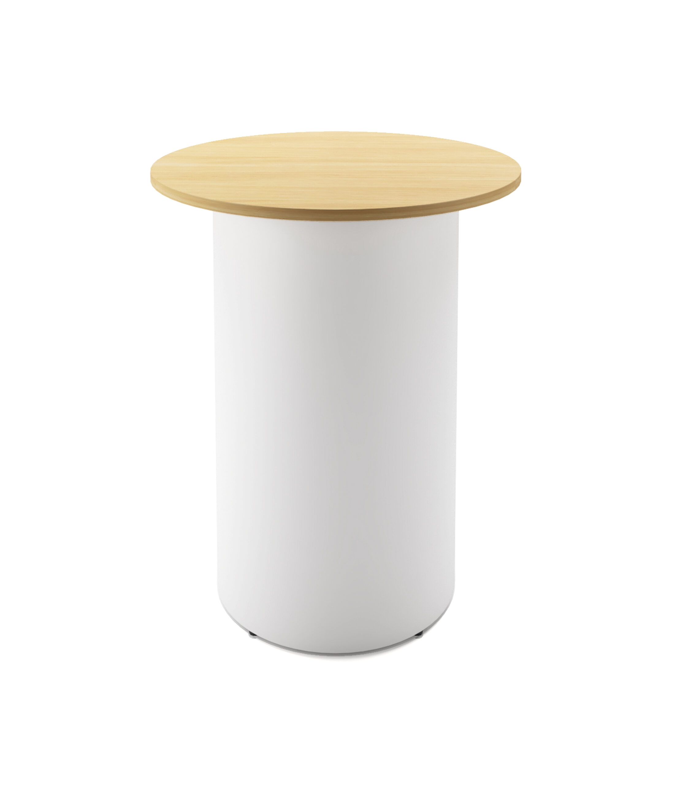 Rapidline Drum Base High Bar Table – 900mm Dia x 1050mm H | Natural Oak Top, White Powdercoated Base