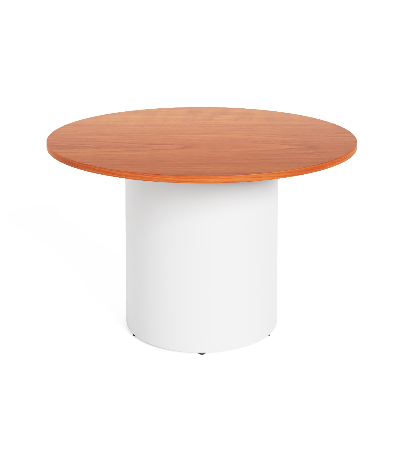 Rapidline Drum Base Round Table – 1200mm Dia x 730mm H | Cherry Top, White Powdercoated Base
