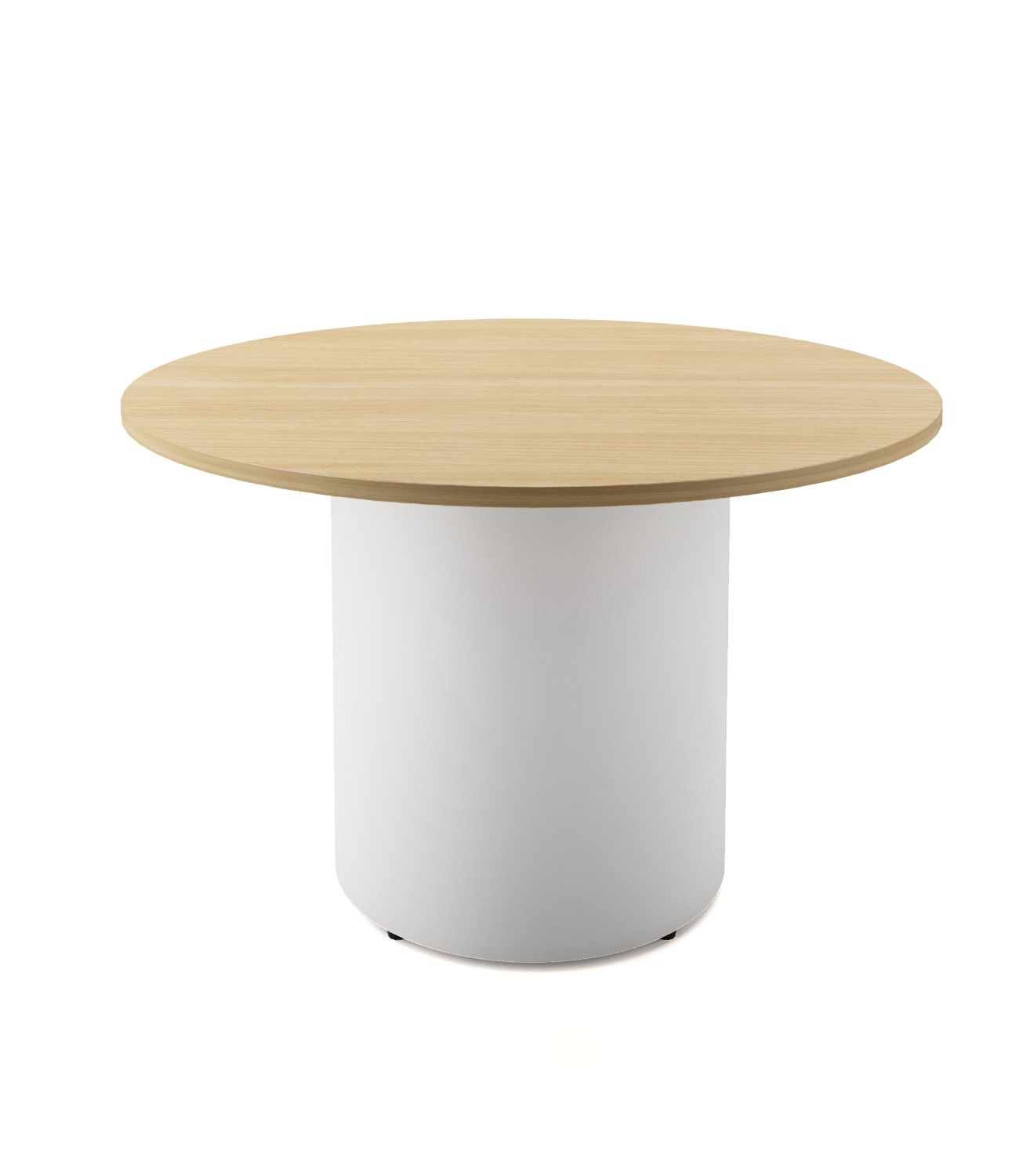 Rapidline Drum Base Round Table – 1200mm Dia x 730mm H | Natural Oak Top, White Powdercoated Base