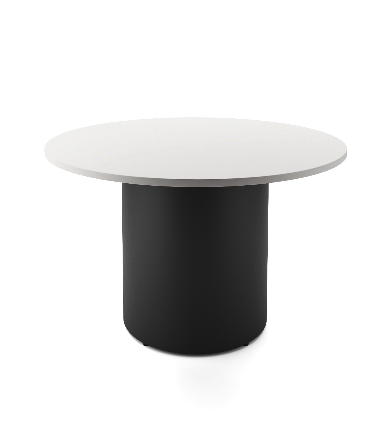 Rapidline Drum Base Round Table | 1200mm Dia x 730mm H | Natural White Top, Black Powdercoated Base