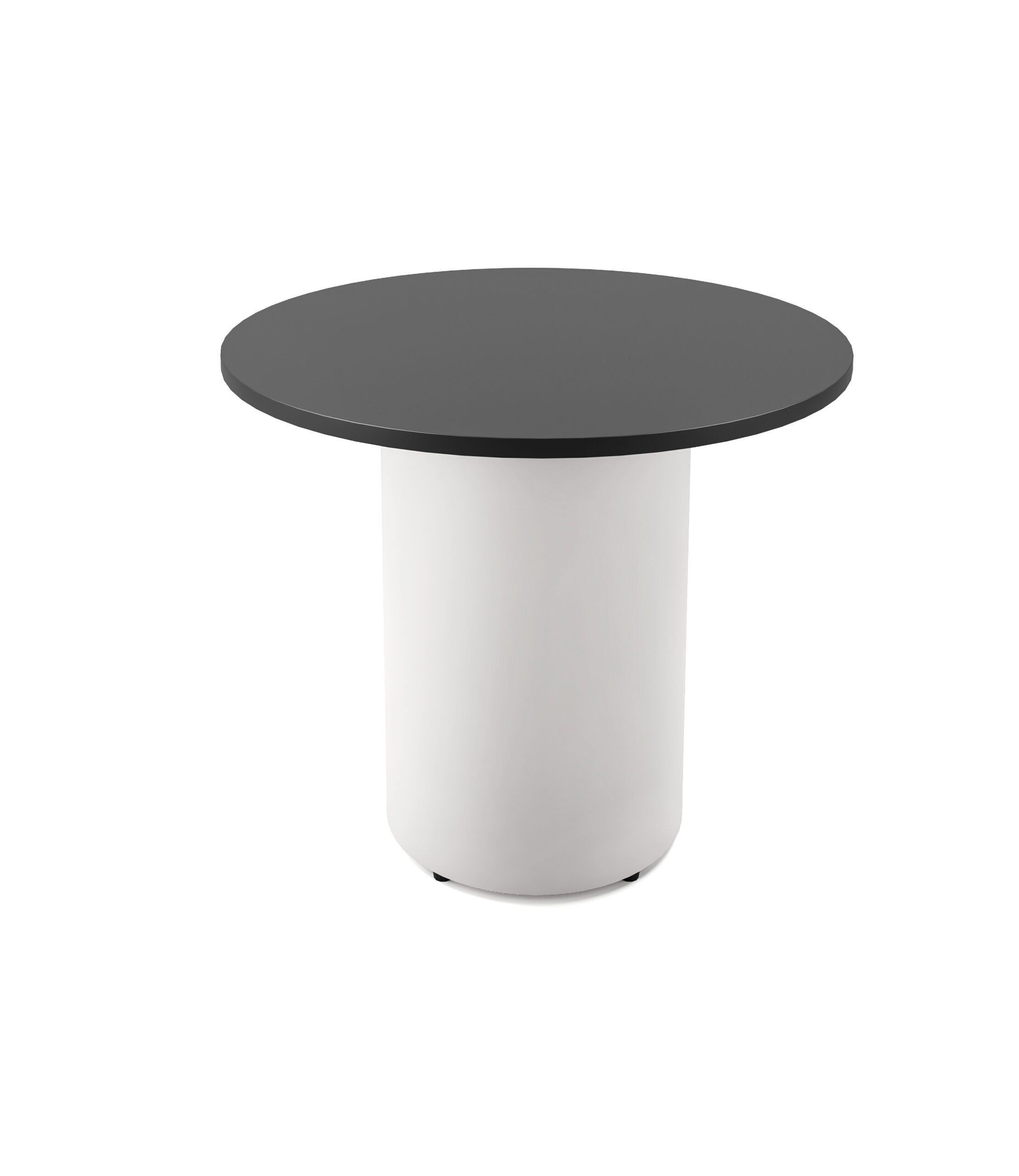 Rapidline Drum Base Round Table – 900mm Dia x 730mm H, Black Top & White Powdercoated Base