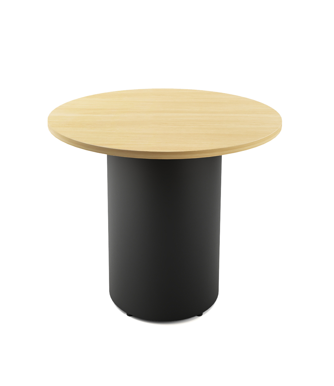 Rapidline Drum Base Round Table – 900mm Dia x 730mm H | Natural Oak Top, Black PFC Base