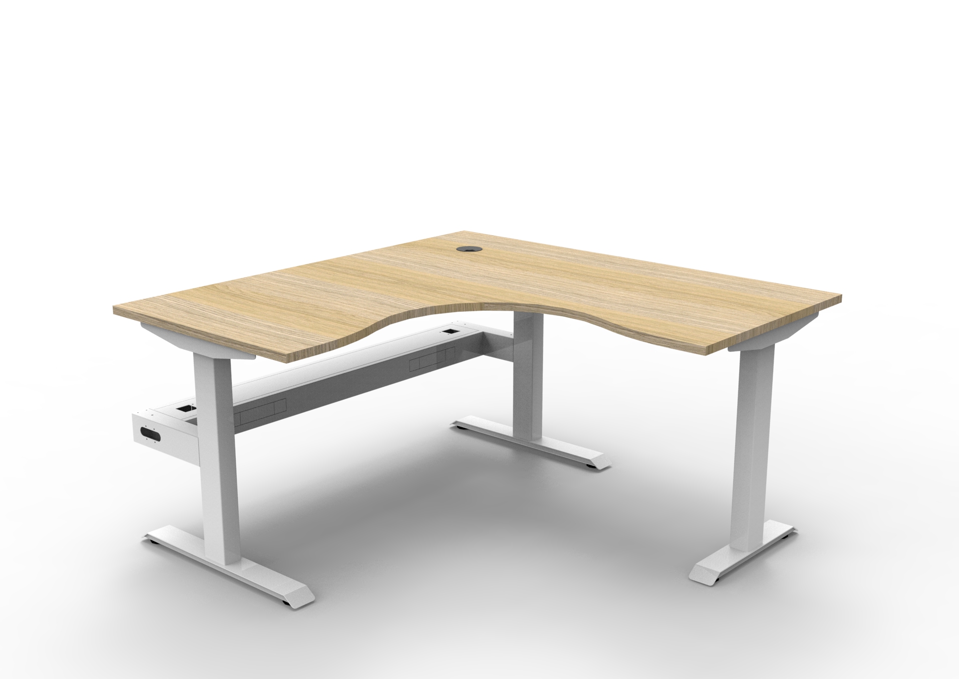 Rapidline Boost Static Corner Workstation – 1500×1500mm, Natural Oak Top, White Satin Frame