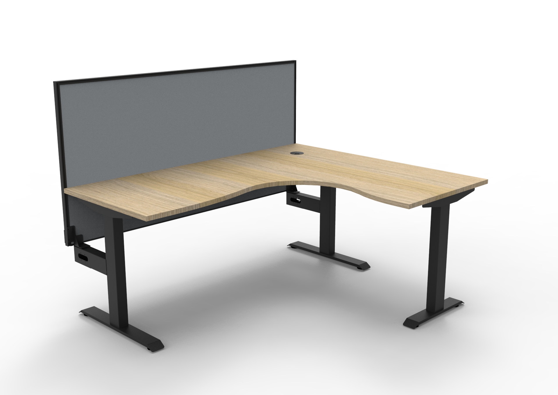 Rapidline Boost Static Corner Workstation – Natural Oak Top, Black Satin Frame, Grey SHUSH30 Screen | 1800 x 1500 x 750mm