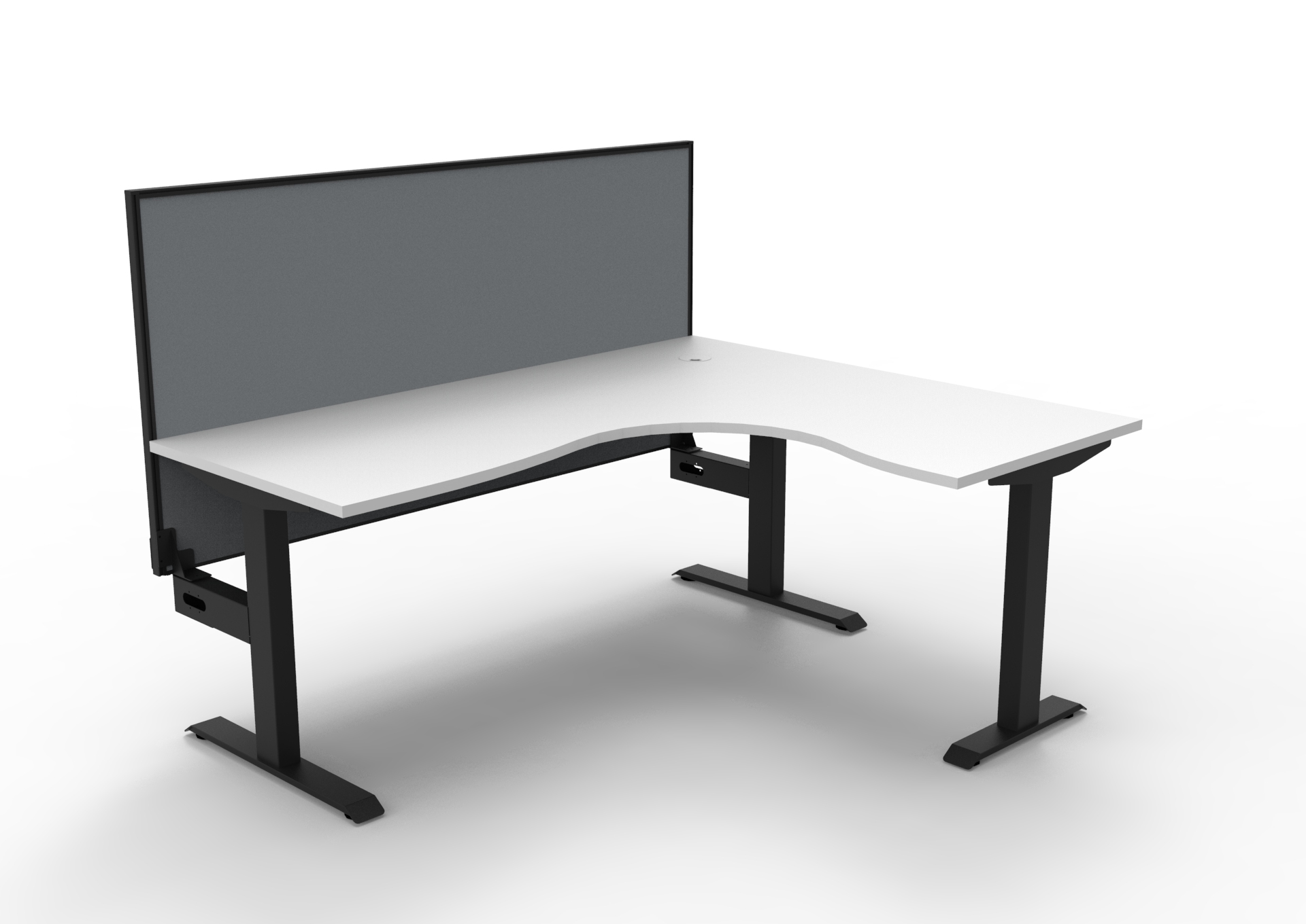 Rapidline Boost Static Corner Workstation – White Top, Black Satin Frame, Grey SHUSH30 Screen | 1800 x 1500 x 750mm