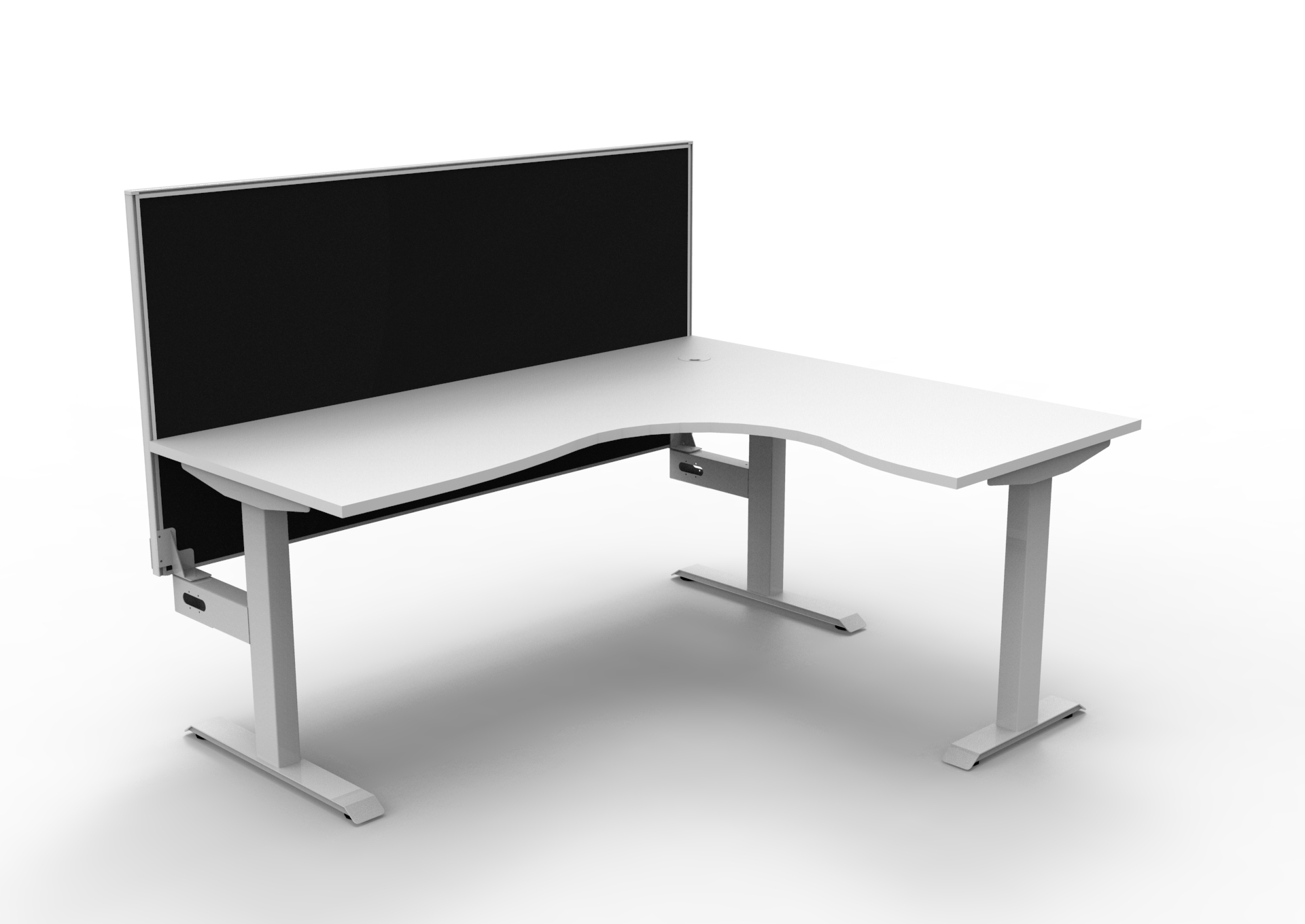 Rapidline Boost Static Corner Workstation – White Top, White Satin Frame, Black SHUSH30 Screen | 1800 x 1500 x 750mm