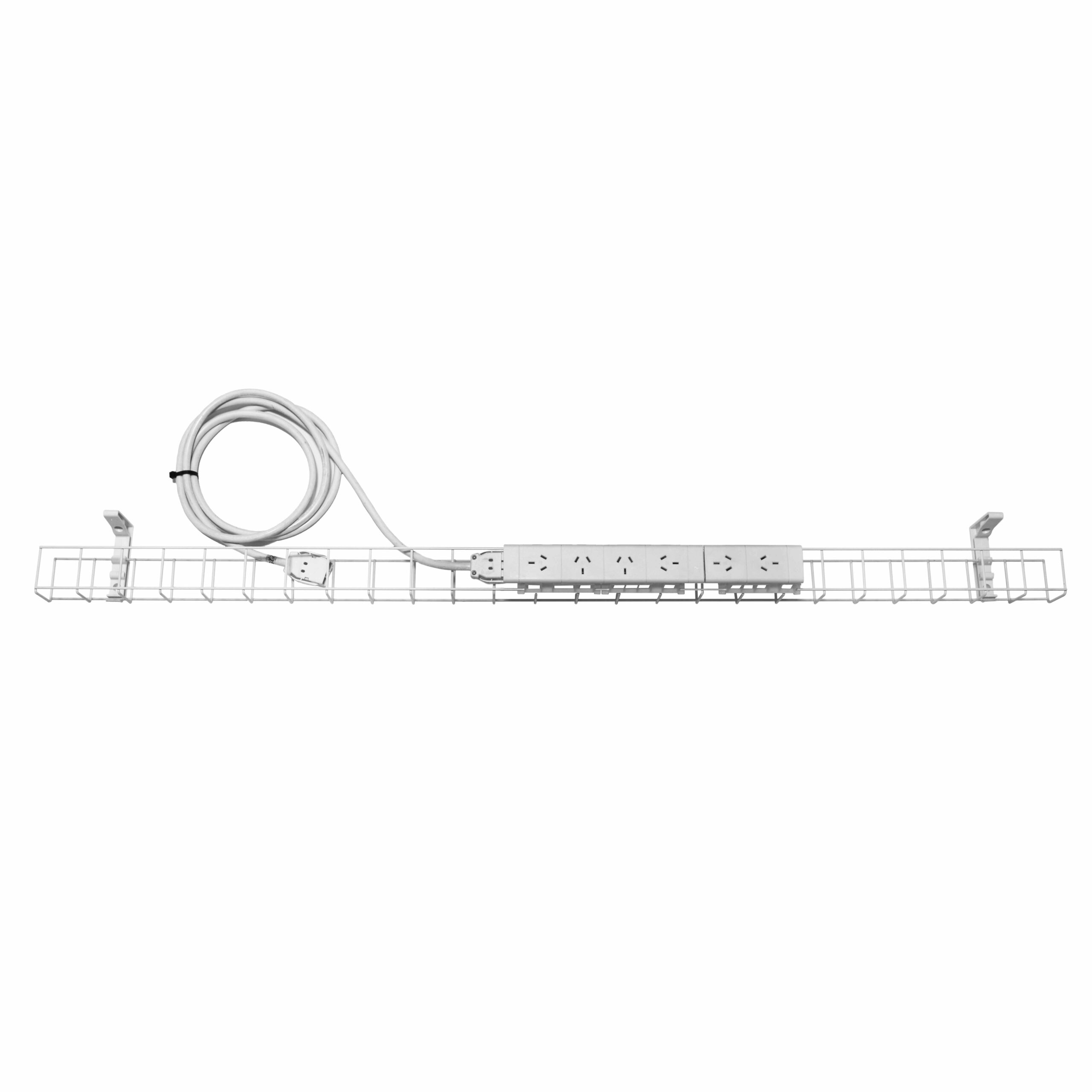 Rapidline Single Tier Cable Basket – White, 950mm | 6× GPO Power Only