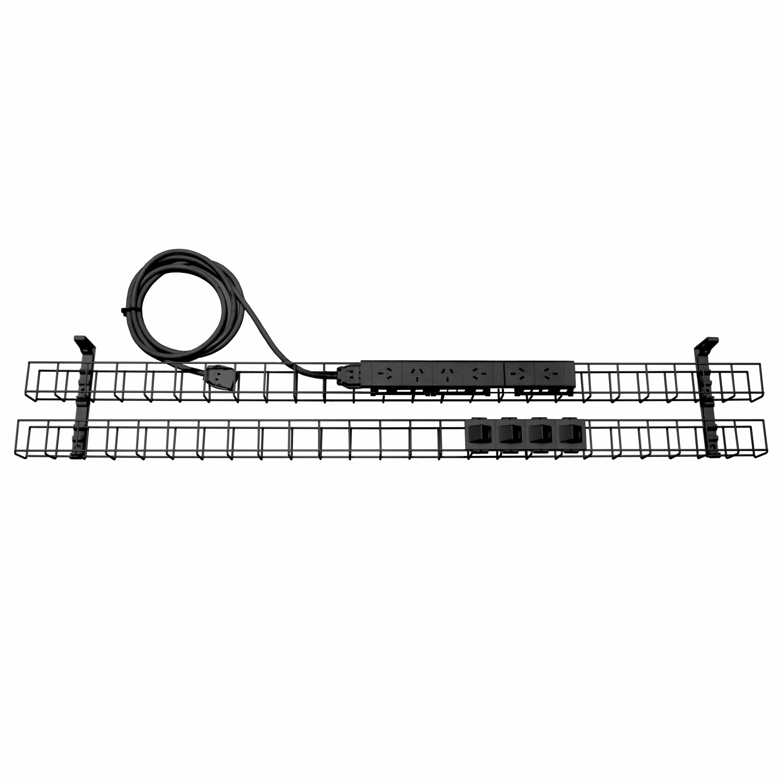RAPIDLINE Dual Tier Cable Basket | 1550mm Black | 6 GPO + 4 Data Provisions