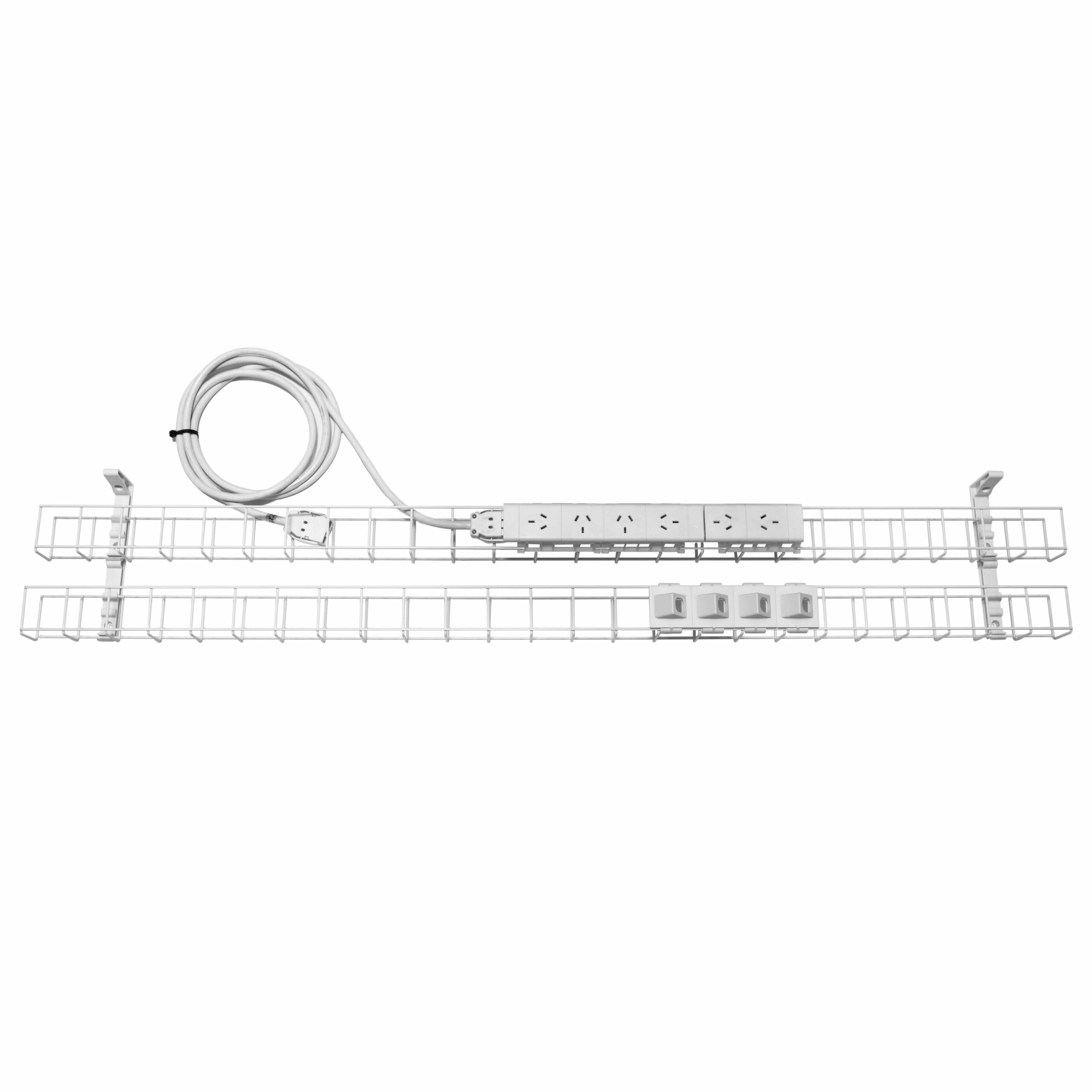 RAPIDLINE Dual Tier Cable Basket | 1550mm White | 6 GPO + 4 Data Provisions