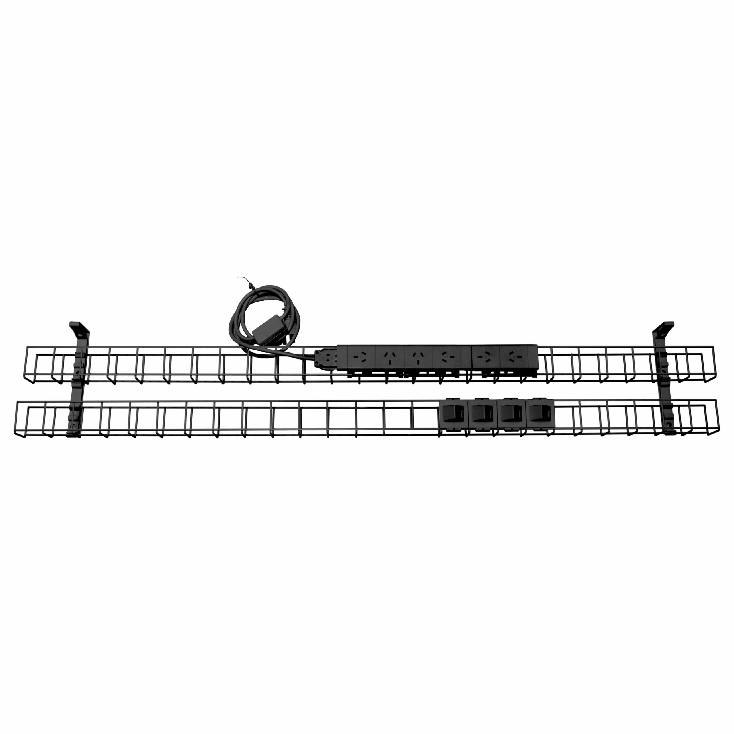 RAPIDLINE Dual Tier Cable Basket – 6 GPO + 4 Data, 1550mm, Black