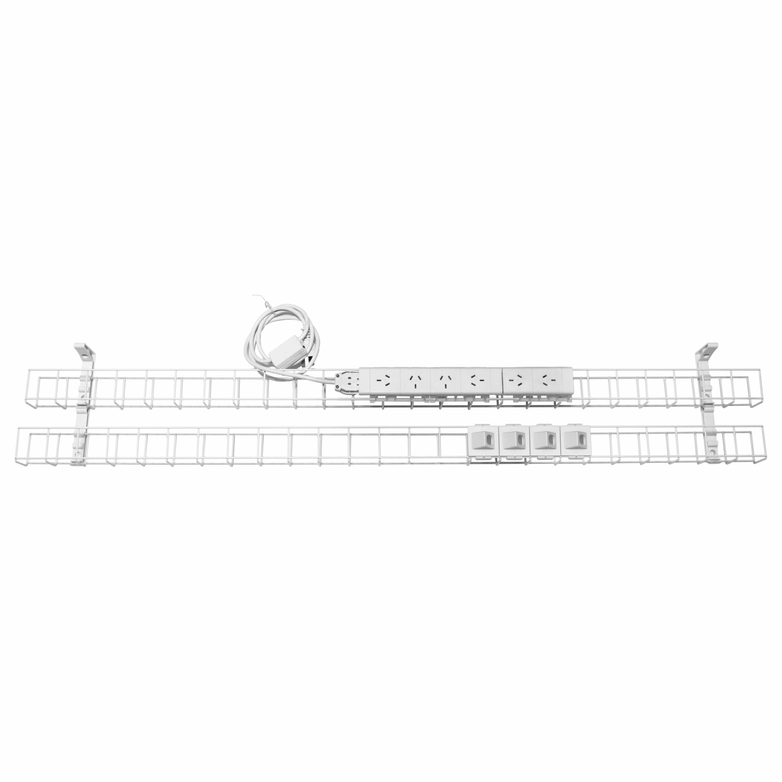 RAPIDLINE Dual Tier Cable Basket – 6 GPO + 4 Data, 1550mm, White
