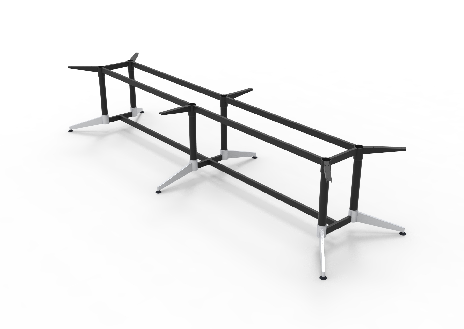 Rapidline Typhoon Double Stage Meeting Table Frame – 3542mm W x 1112mm D x 725mm H – Black with Polished Aluminium