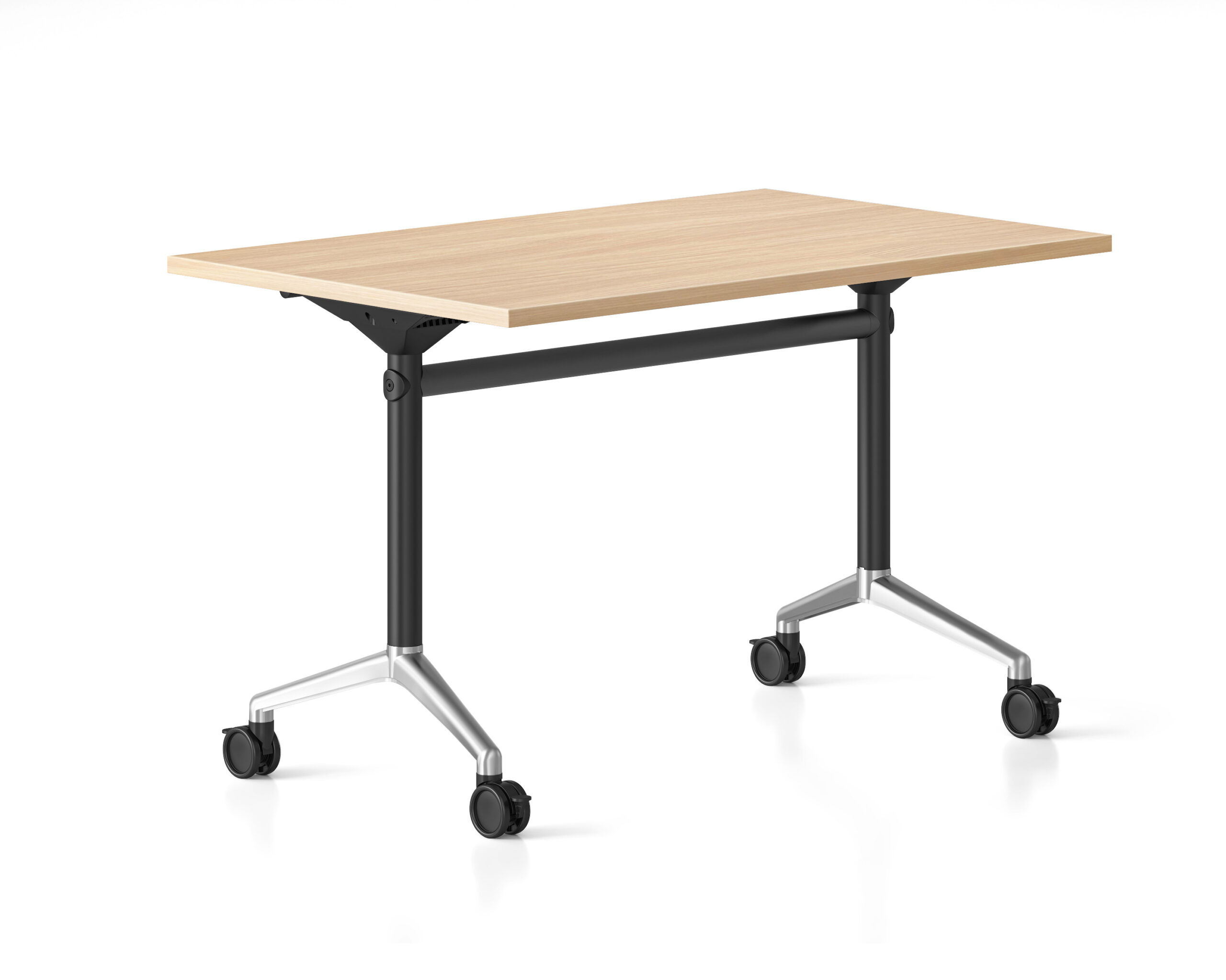 Rapidline Typhoon Flip Top Table – Natural Oak, 1200 × 600 mm, Black & Polished Aluminium Frame