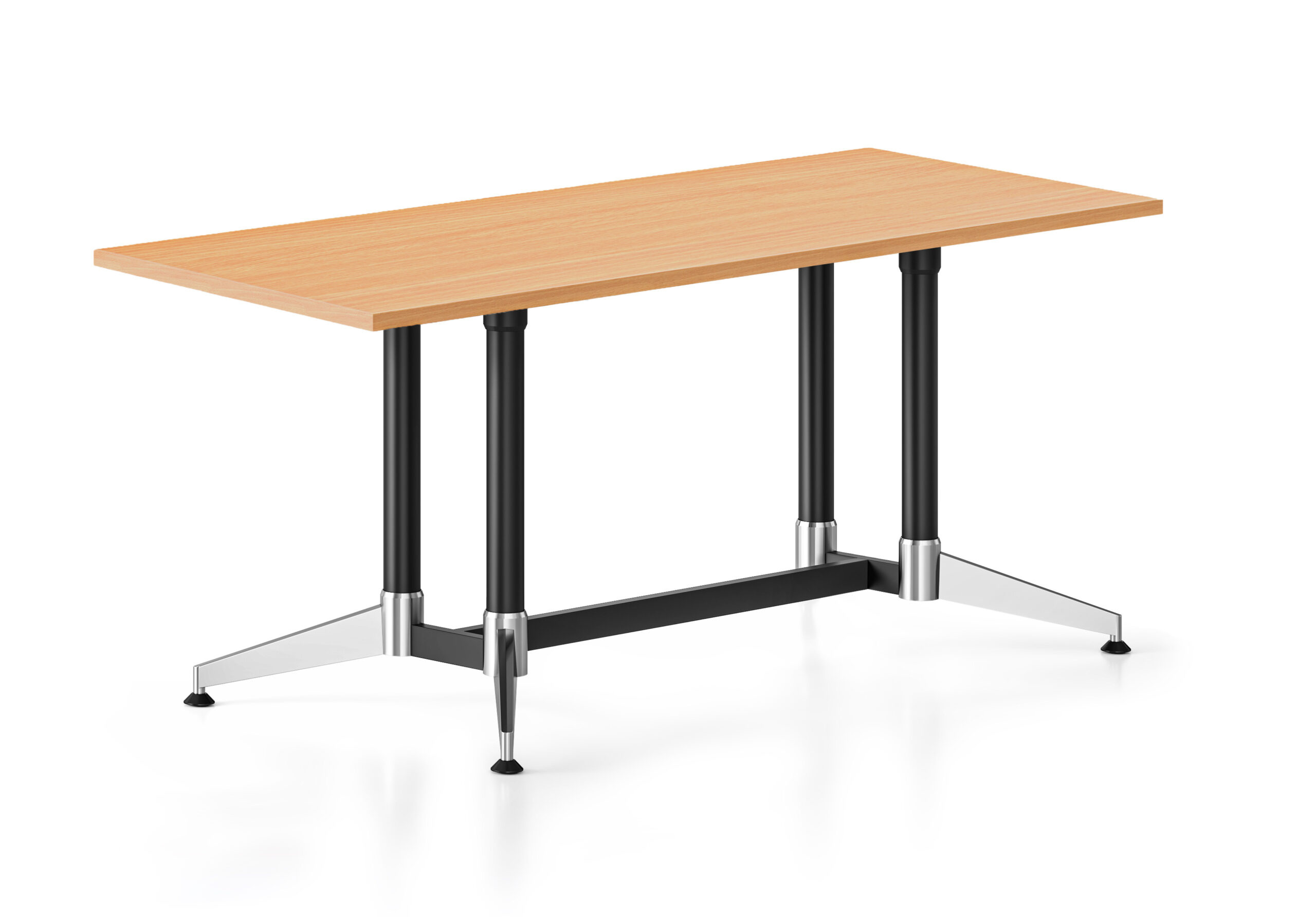 Rapidline Typhoon Meeting & Boardroom Table – 1500mm W x 750mm D, Beech Top, Black & Polished Aluminium Frame
