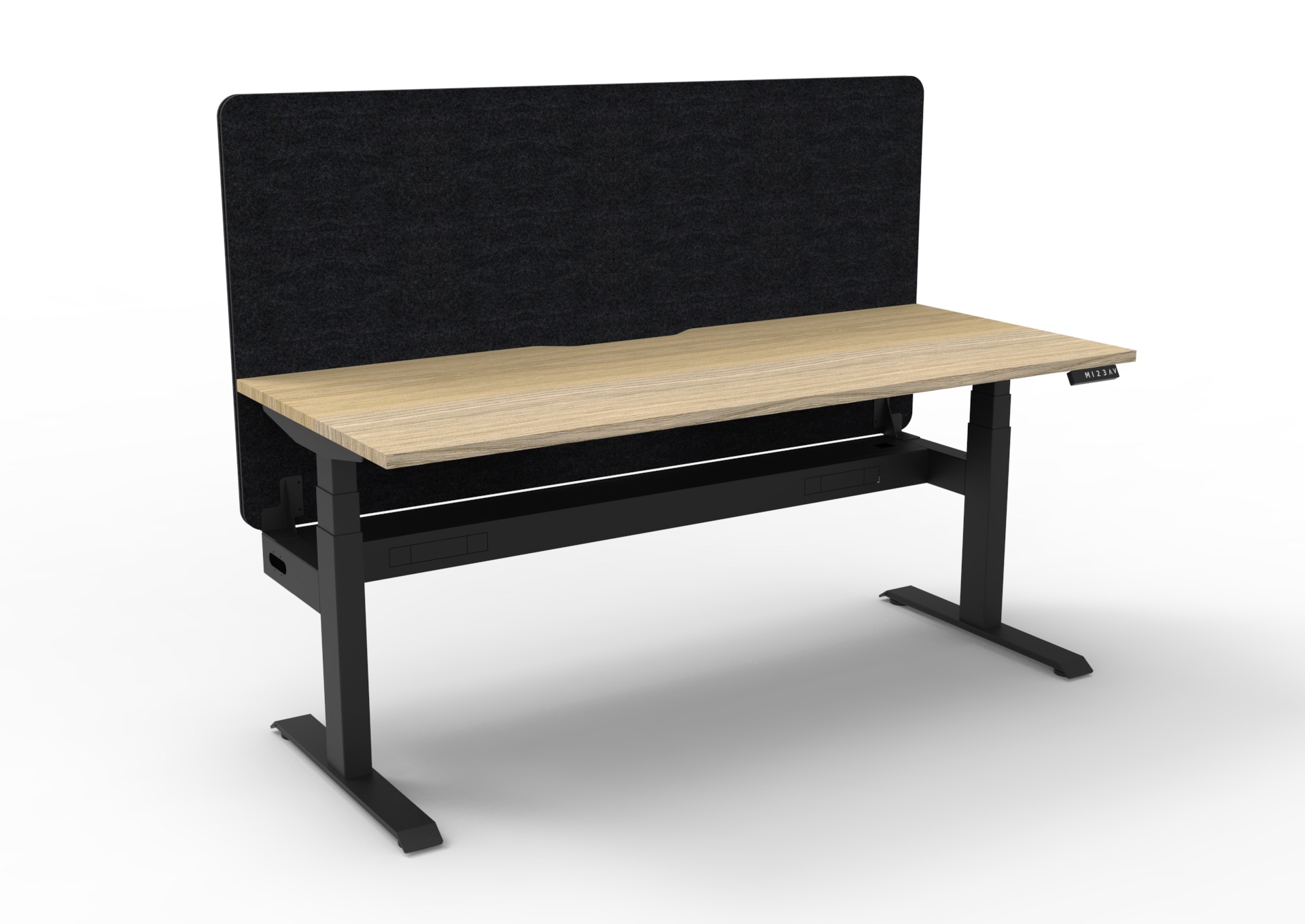 Rapidline Boost+ Height Adjustable Desk – 1200 x 750mm, Natural Oak Top, Black Satin Frame, Cable Tray, Black Panel Screen