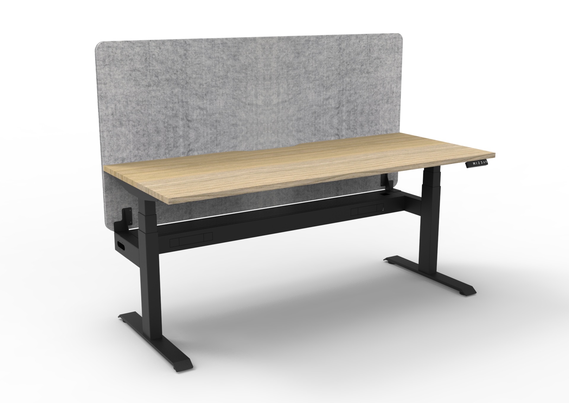 Rapidline Boost+ Height Adjustable Desk – 1200 x 750mm, Natural Oak Top, Black Satin Frame, Cable Tray, Marble Grey Panel Screen