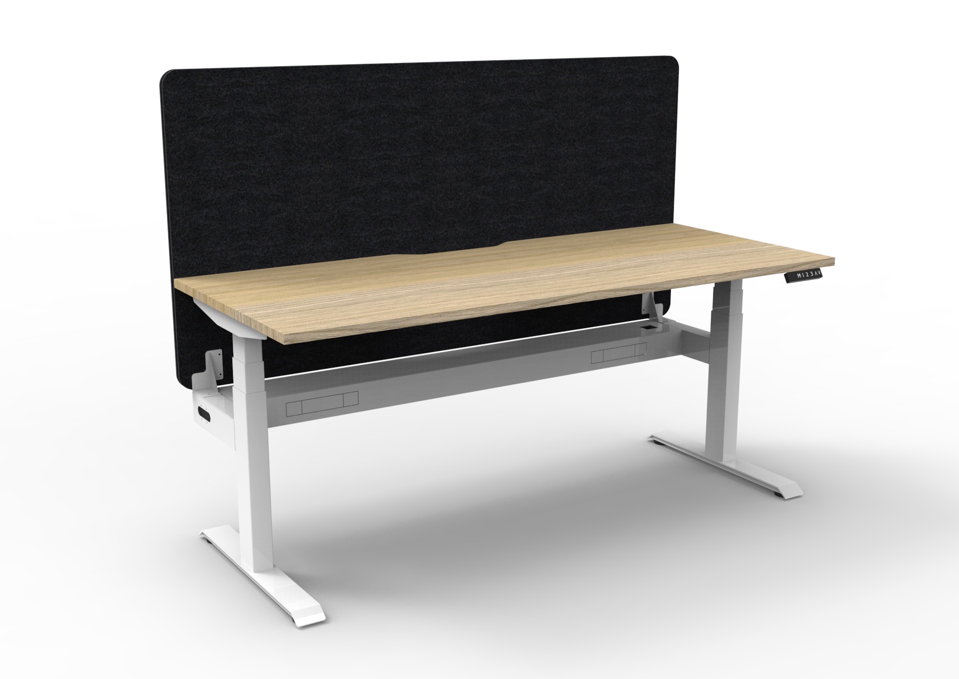 Rapidline Boost+ Height Adjustable Desk 1200x750mm – Natural Oak Top, White Satin Frame, Black Screen | Cable Tray