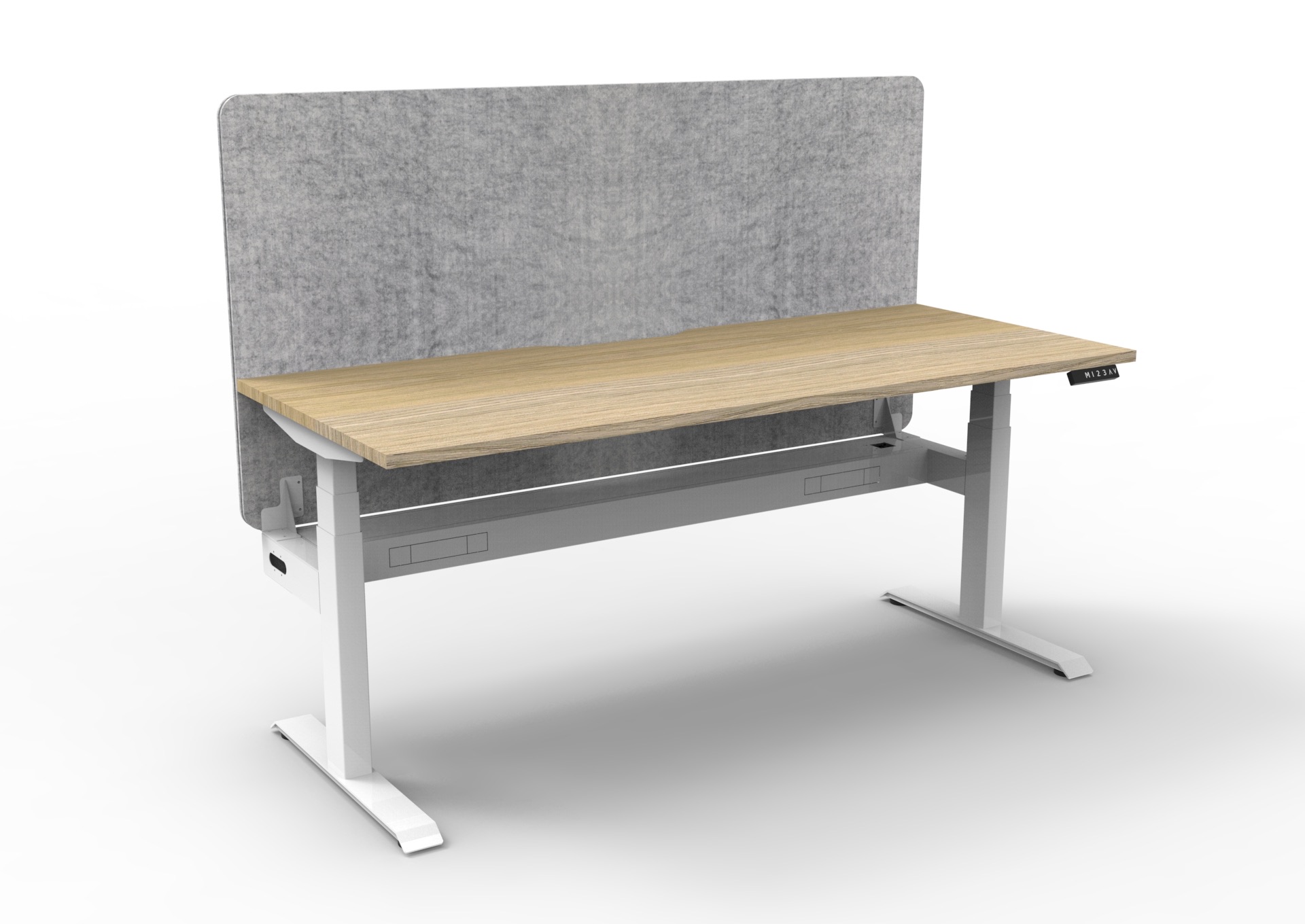 Rapidline Boost+ Height Adjustable Desk 1200x750mm – Natural Oak Top, White Satin Frame, Marble Grey Screen | Cable Tray
