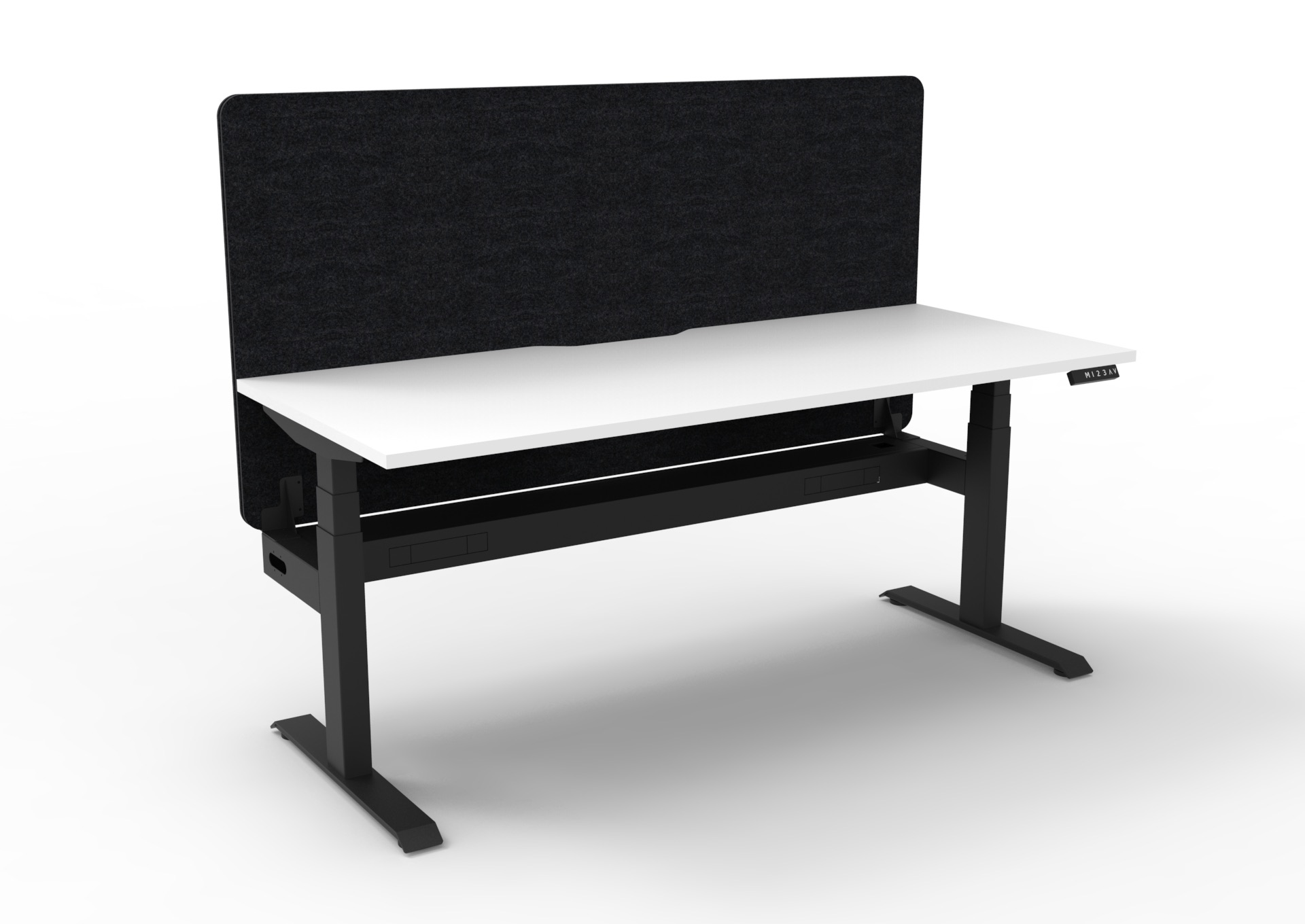 Rapidline Boost+ Height Adjustable Desk 1200x750mm – Natural White Top, Black Satin Frame, Black Screen | Cable Tray