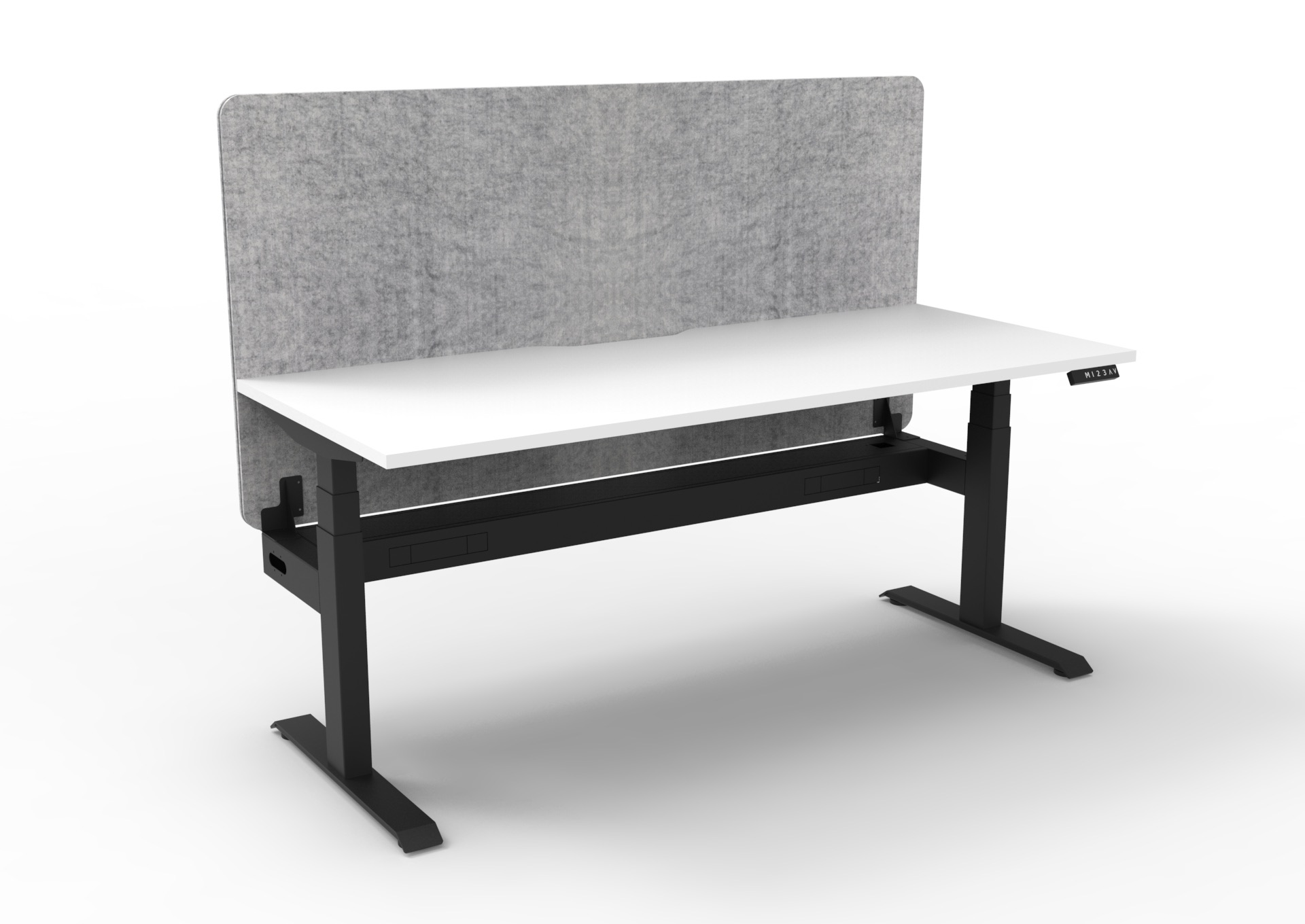 Rapidline Boost+ Height Adjustable Desk 1200x750mm – Natural White Top, Black Satin Frame, Marble Grey Screen | Cable Tray