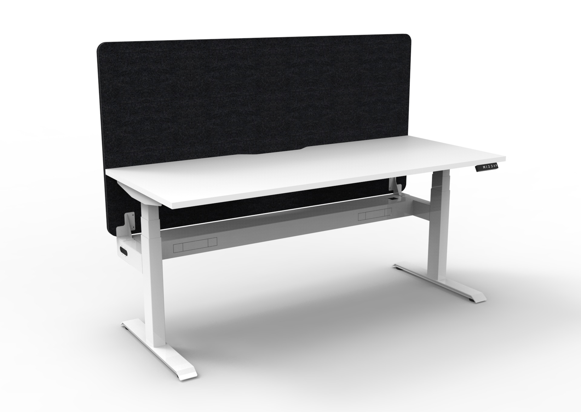 Rapidline Boost+ Height Adjustable Workstation | 1200 x 750mm | Natural White Top, White Satin Frame, Black Eco Panel Screen