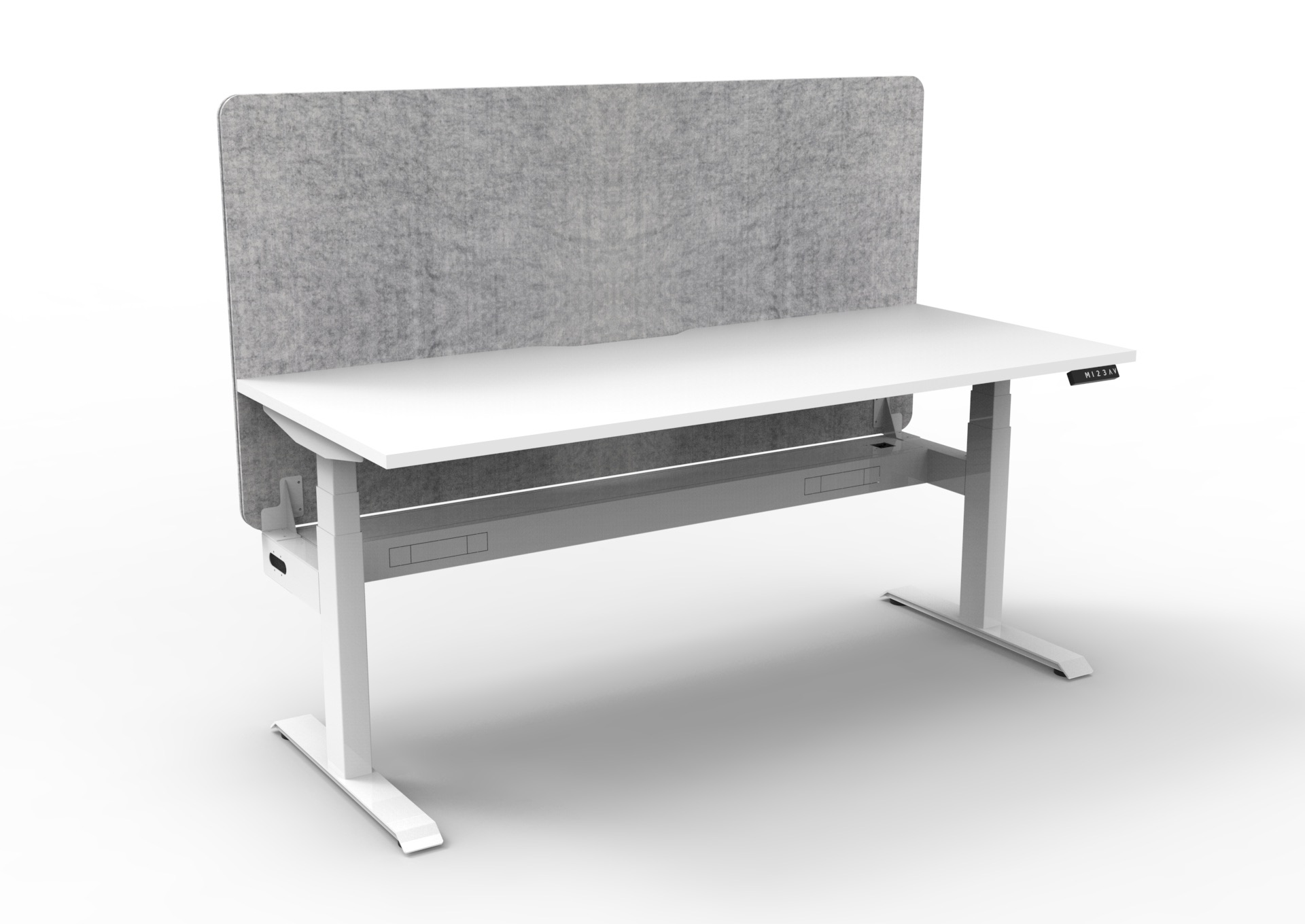 Boost+ Single Sided Height Adjustable Workstation | 1800×750mm | Natural White Top & White Satin Frame | Marble Grey PET Eco Panel Screen | With Cable Tray