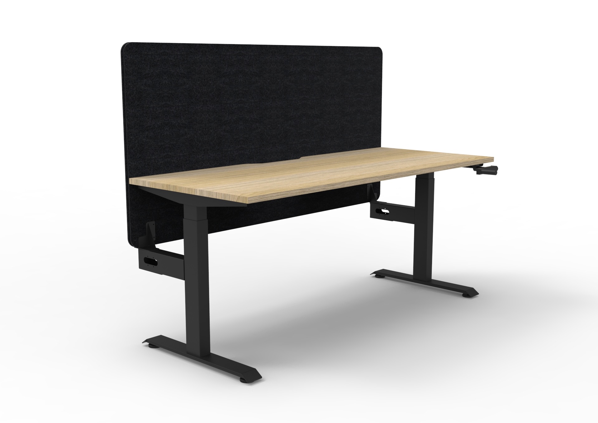 Rapidline Boost Crank Single Sided Desk | 1500mm x 750mm | Natural Oak Top, Black Satin Frame, Black Screen
