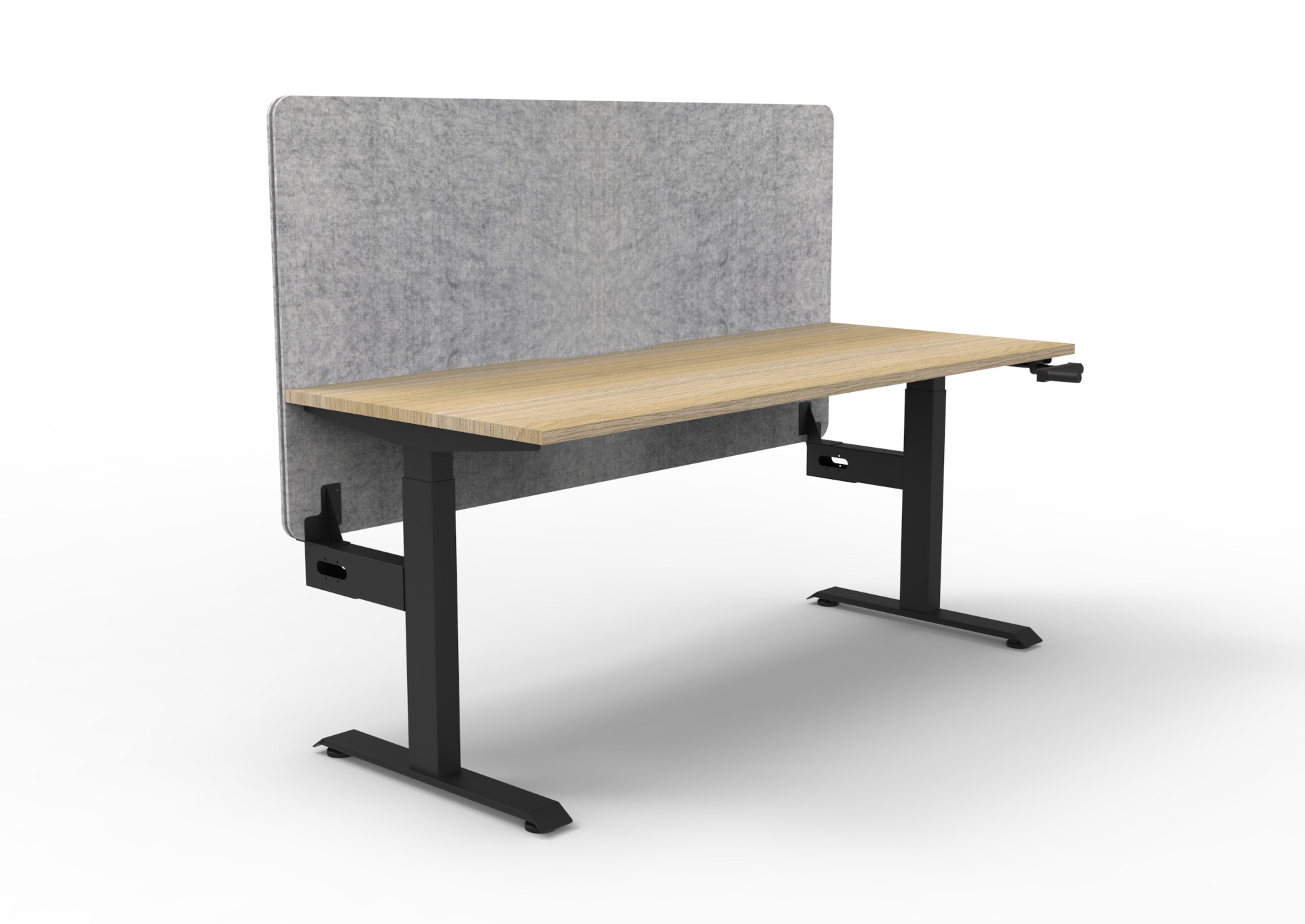 Rapidline Boost Crank Single Sided Desk | 1500mm x 750mm | Natural Oak Top, Black Satin Frame, Marble Grey Screen