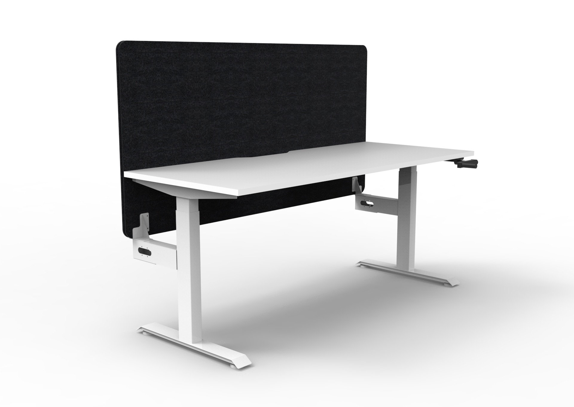 Rapidline Boost Crank Single Sided Workstation – Natural White Top, White Satin Frame, Black Screen (1800 × 750 mm)