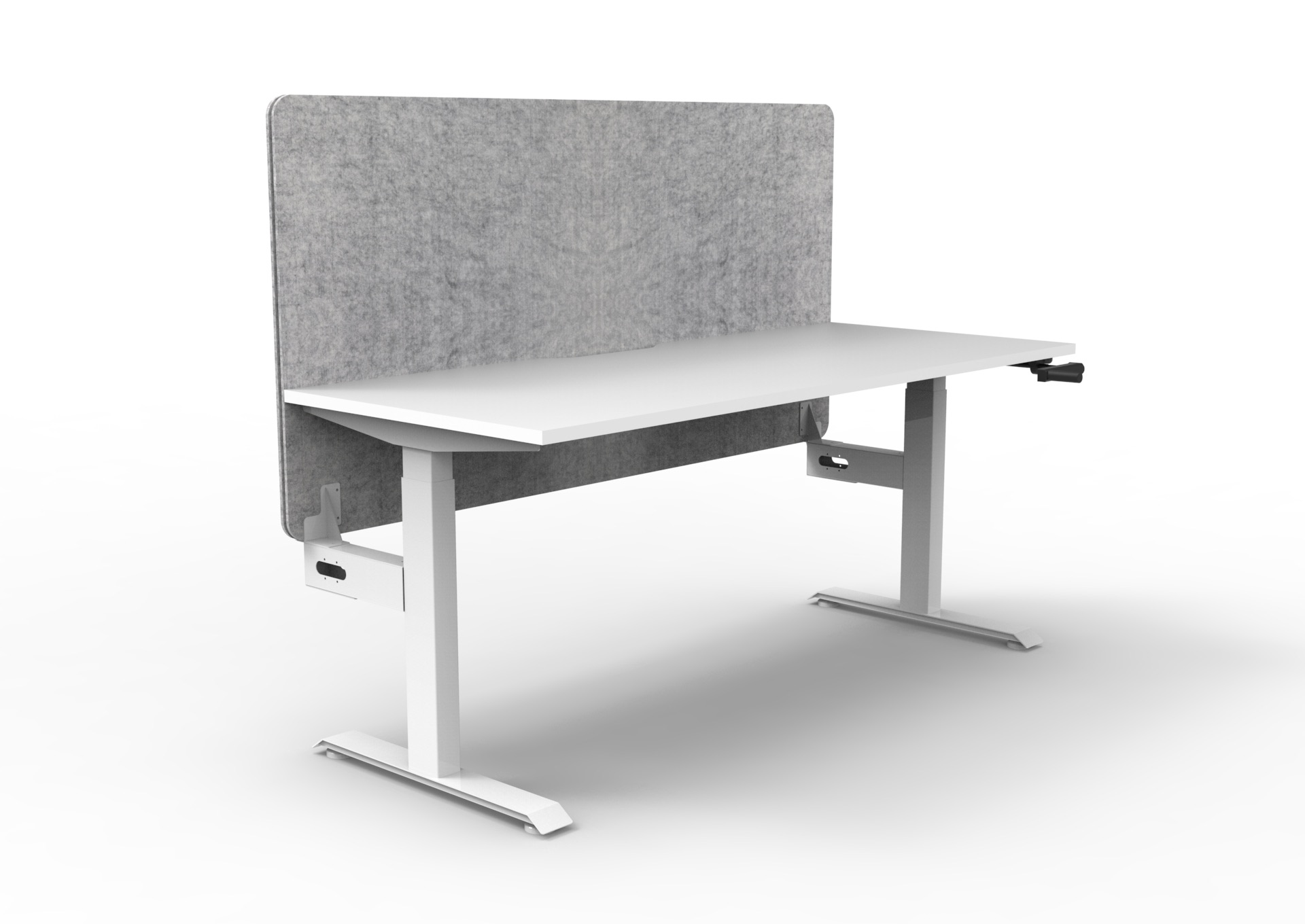 Rapidline Boost Crank Single Sided Workstation | 1500 x 750mm | Natural White Top, White Satin Frame, Marble Grey Privacy Screen