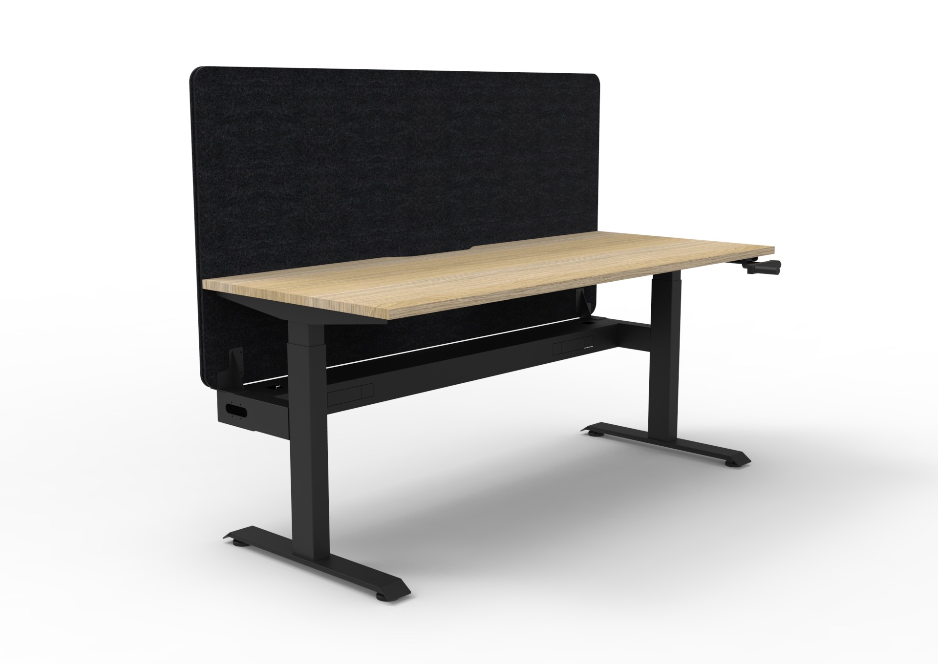 RAPIDLINE Boost Crank Workstation – 1200mm W x 750mm D | Natural Oak Top, Black Satin Frame, Cable Tray, Black Panel Screen