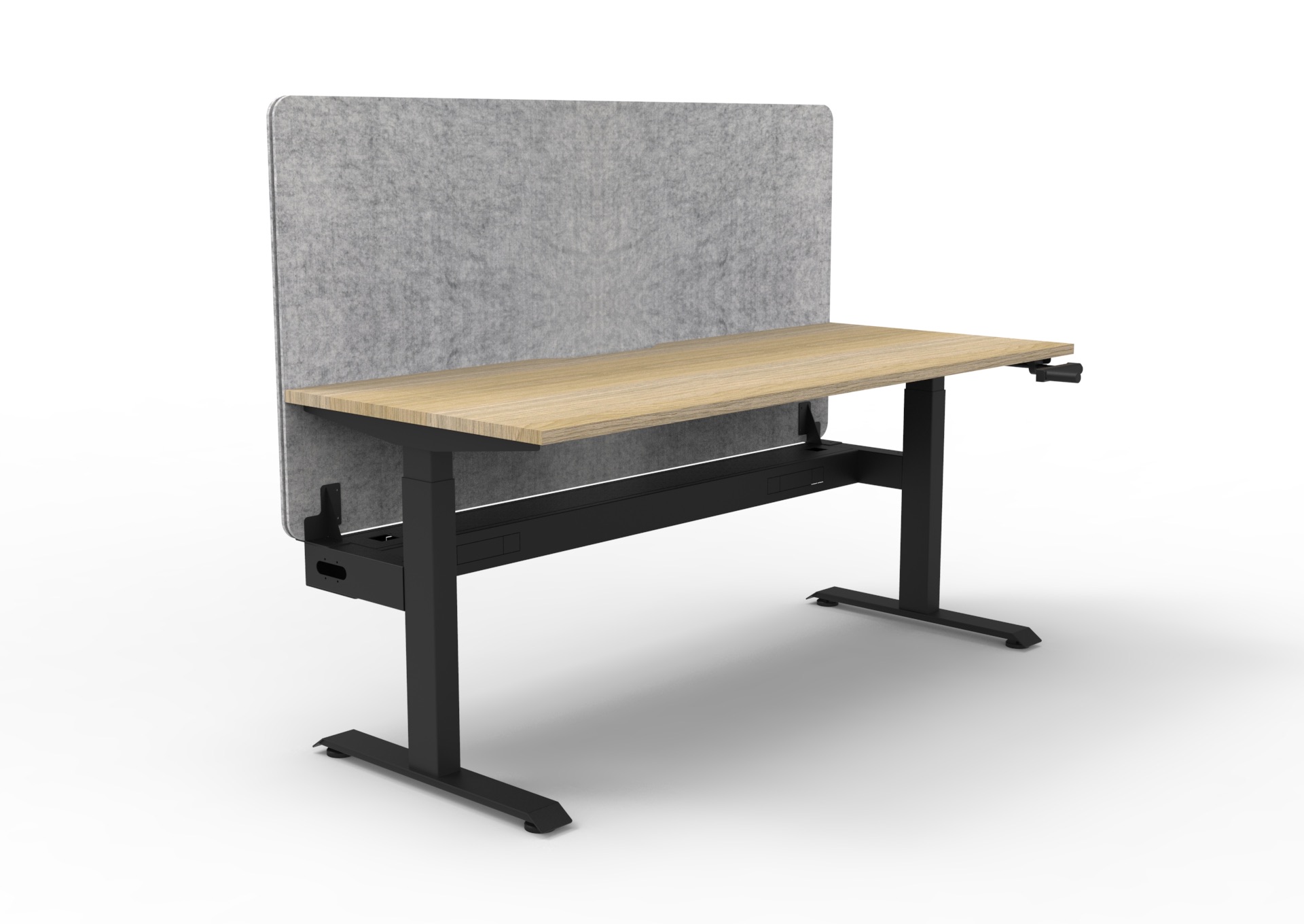 RAPIDLINE Boost Crank Workstation – 1200mm W x 750mm D | Natural Oak Top, Black Satin Frame, Cable Tray, Marble Grey Panel Screen