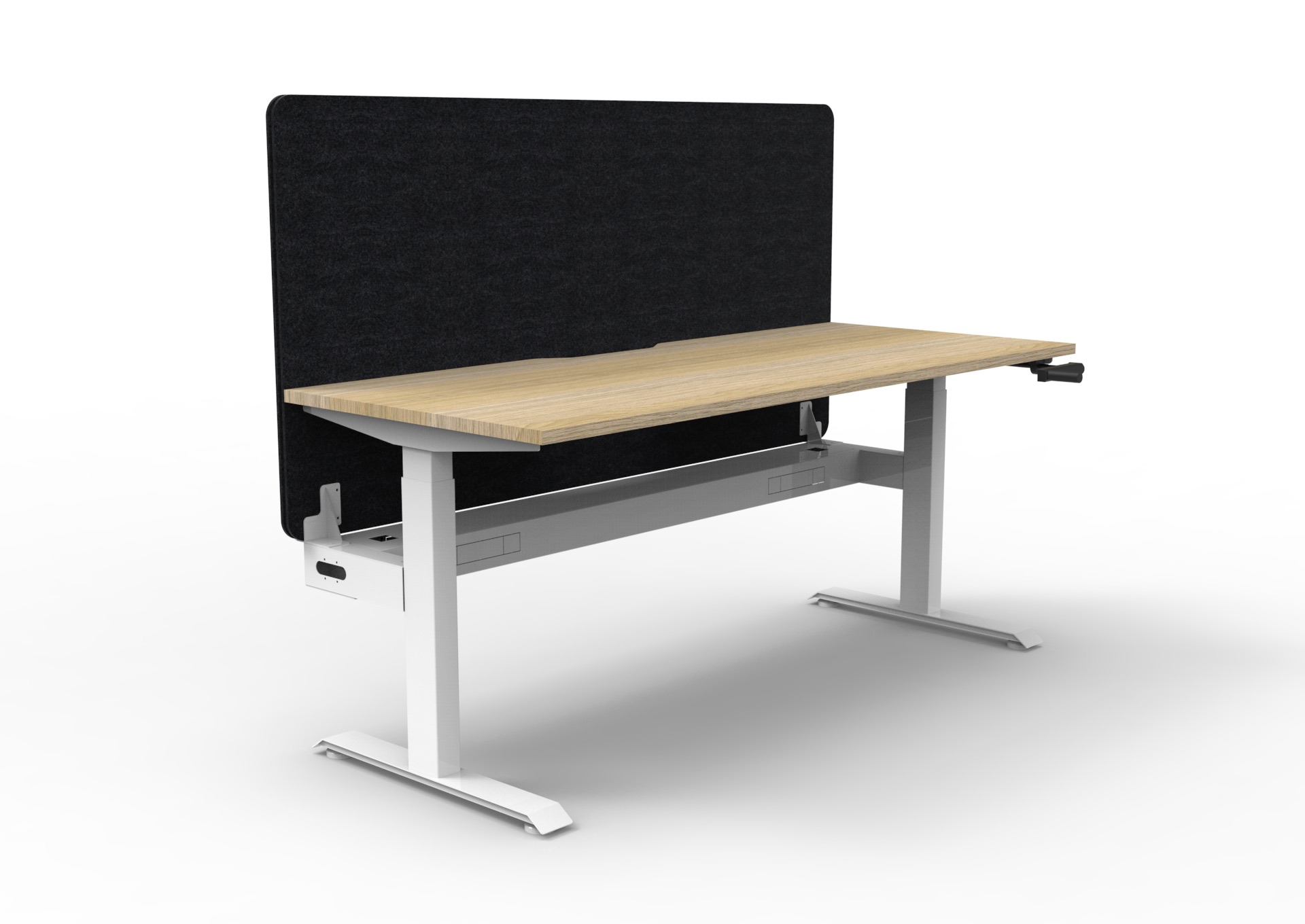 Rapidline Boost Crank Height-Adjustable Desk – 1500 x 750mm | Natural Oak Top, White Satin Frame, Black Screen