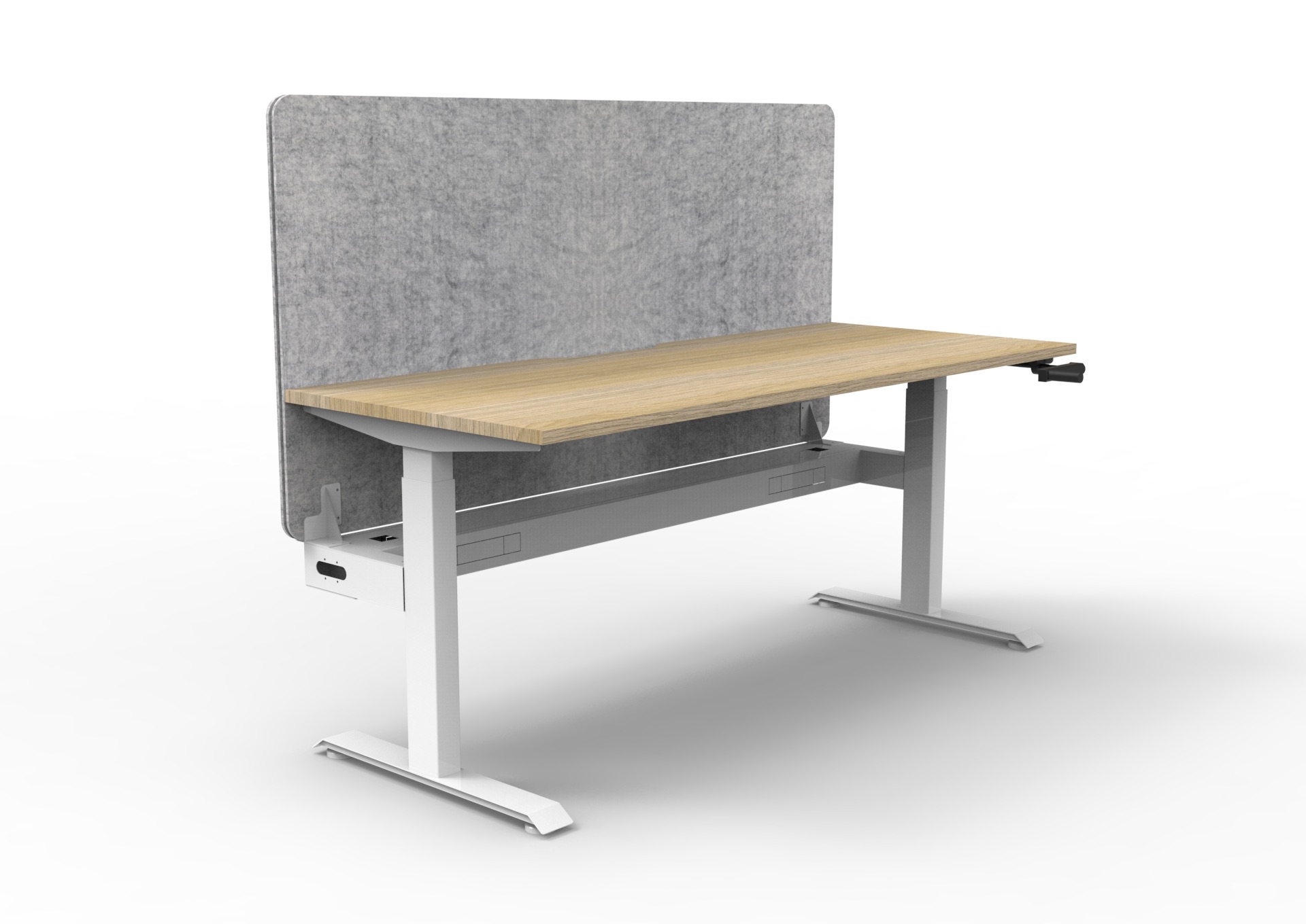 Rapidline Boost Crank Single Sided Workstation – 1200 x 750mm | Natural Oak Top, White Satin Frame | Marble Grey Eco Panel Screen | Cable Tray