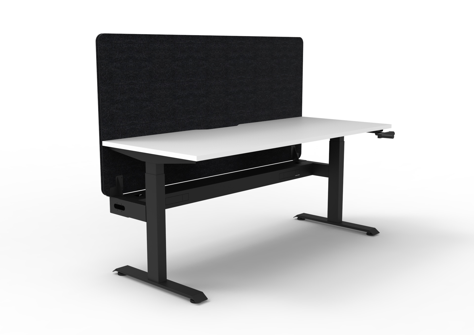 Rapidline Boost Crank Single Sided Workstation – 1200 x 750mm | Natural White Top, Black Satin Frame | Black Eco Panel Screen | Cable Tray